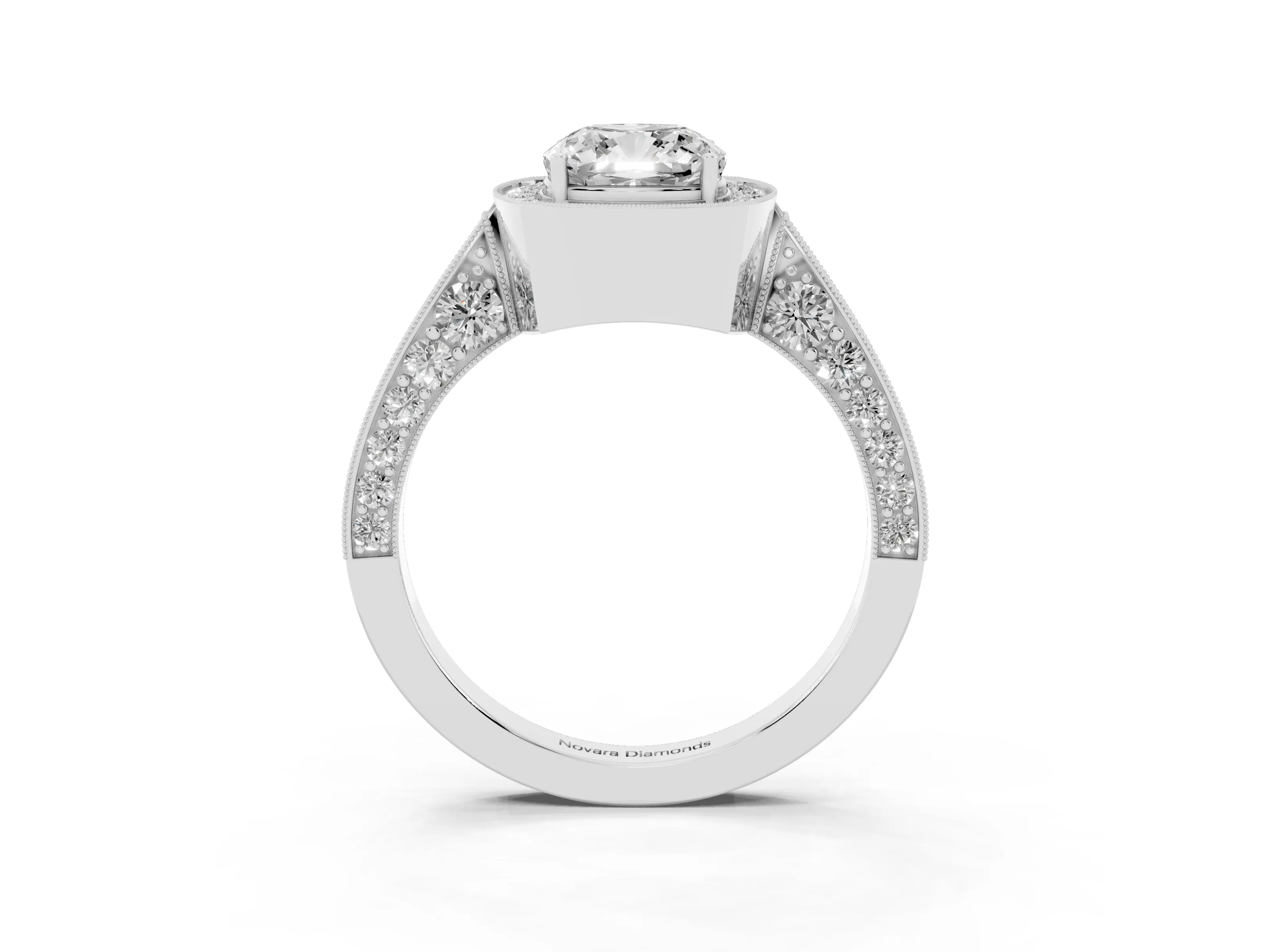 Cushion Cut Diamond Halo Engagement Ring Set in Silver with Accent Split Shank Band