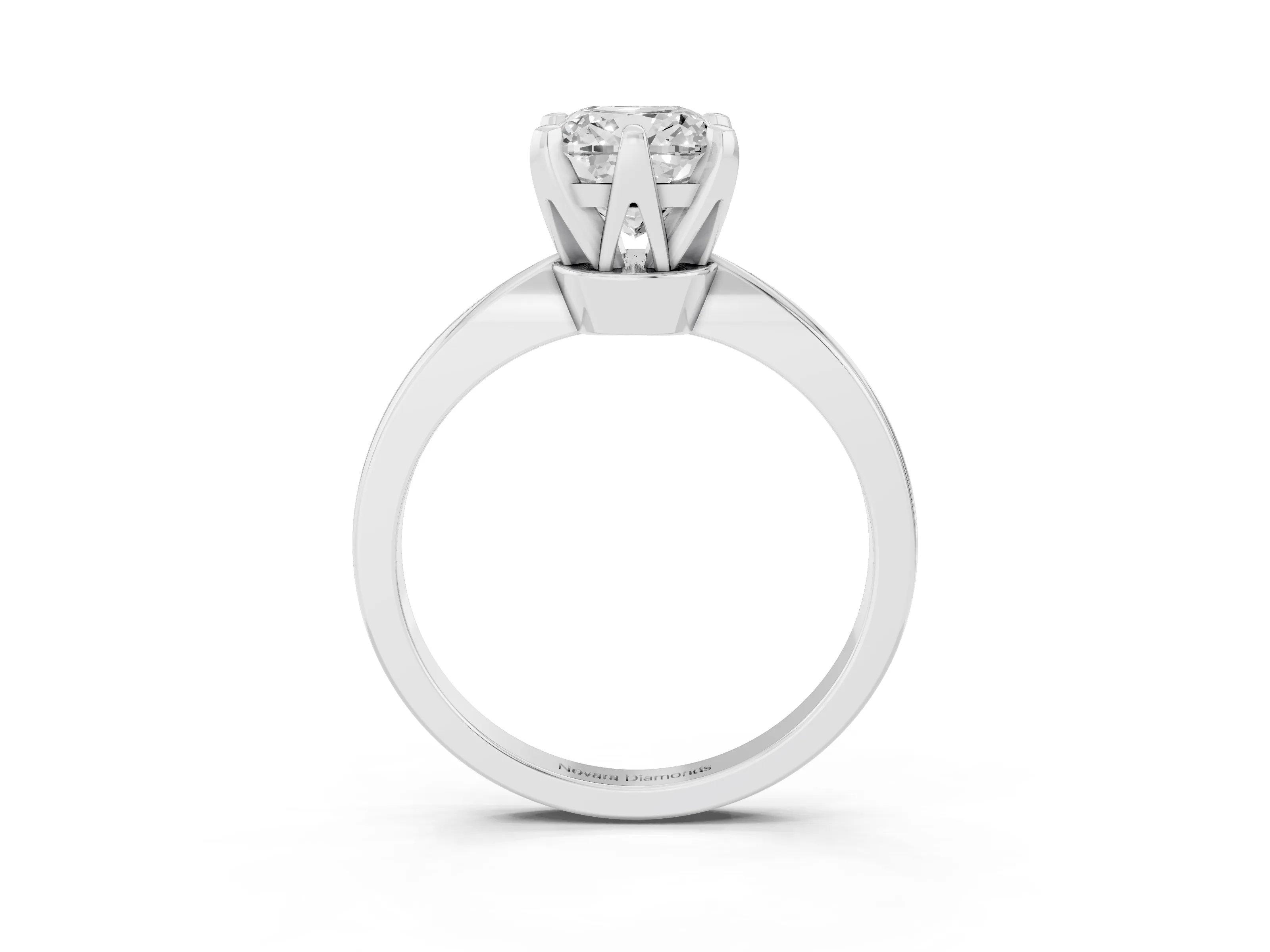 Cushion Cut Diamond Solitaire Engagement Ring Set in White gold with Slim Tapered Solitaire Band