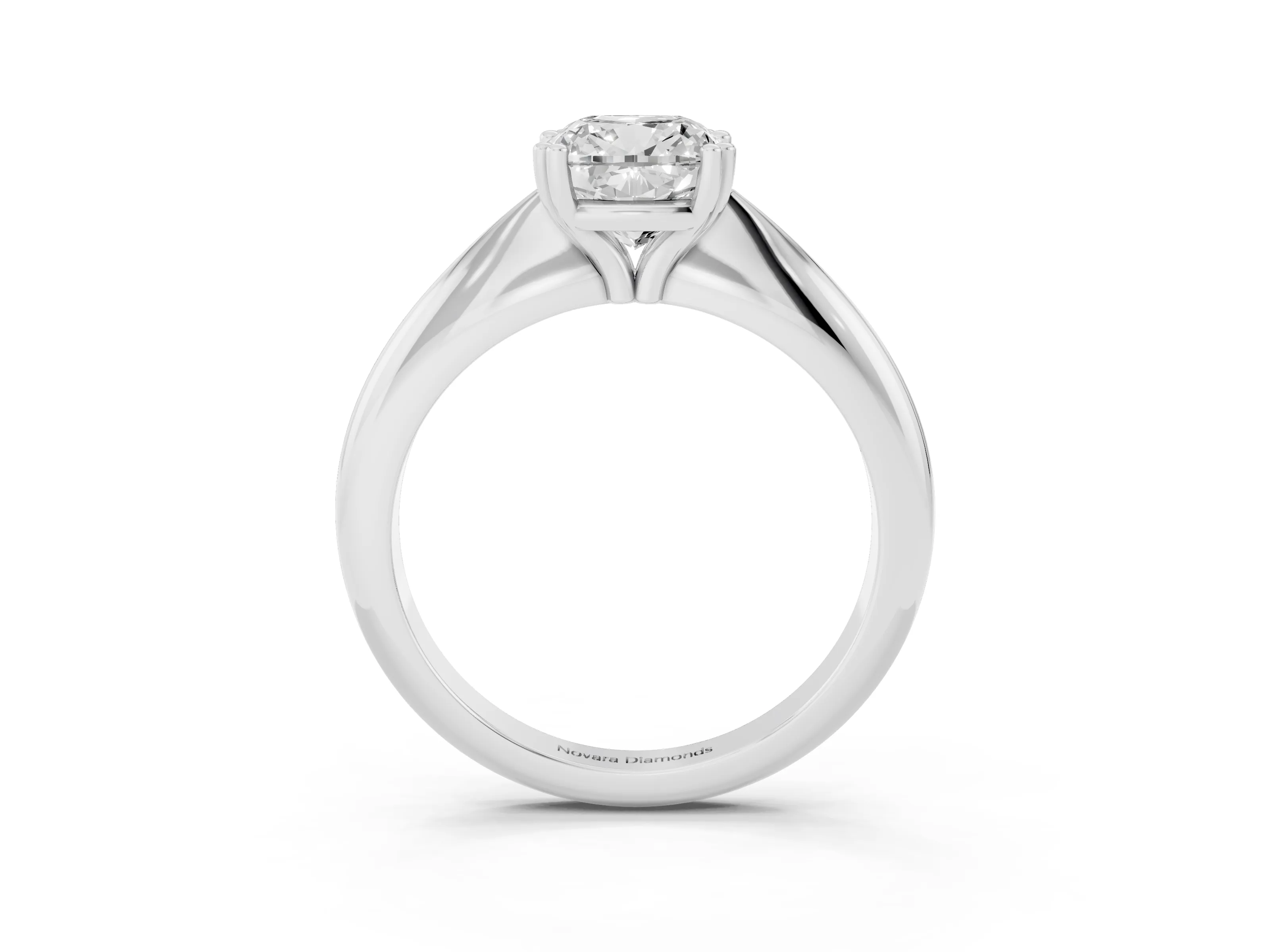 Cushion Cut Diamond Solitaire Engagement Ring Set in Silver with Tapered Band and Prong Setting