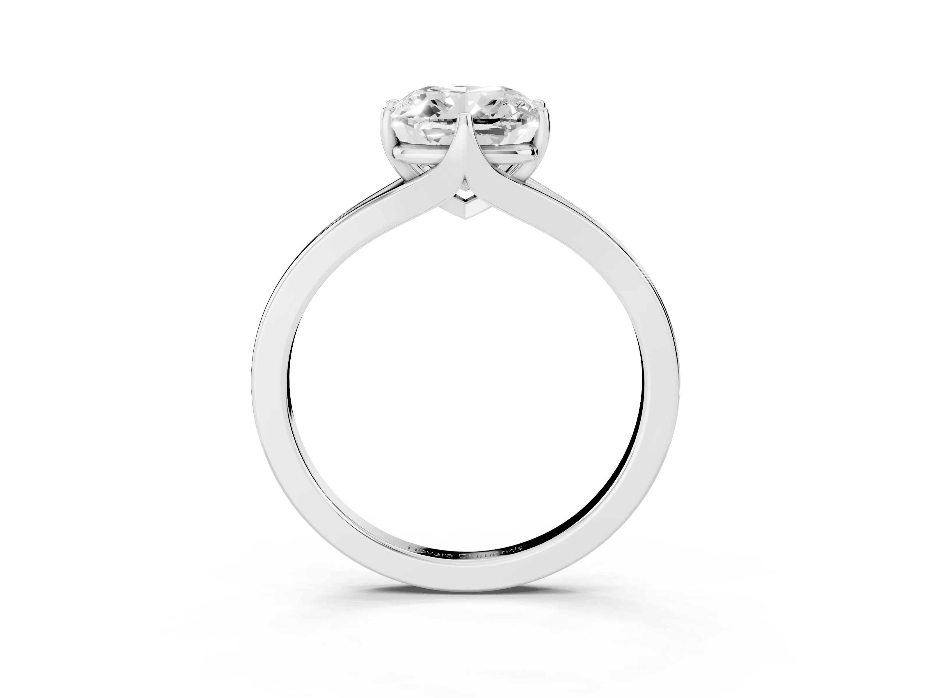Cushion Cut Diamond Solitaire Ring Set in Silver with Polished Tapered Band and Prong Setting