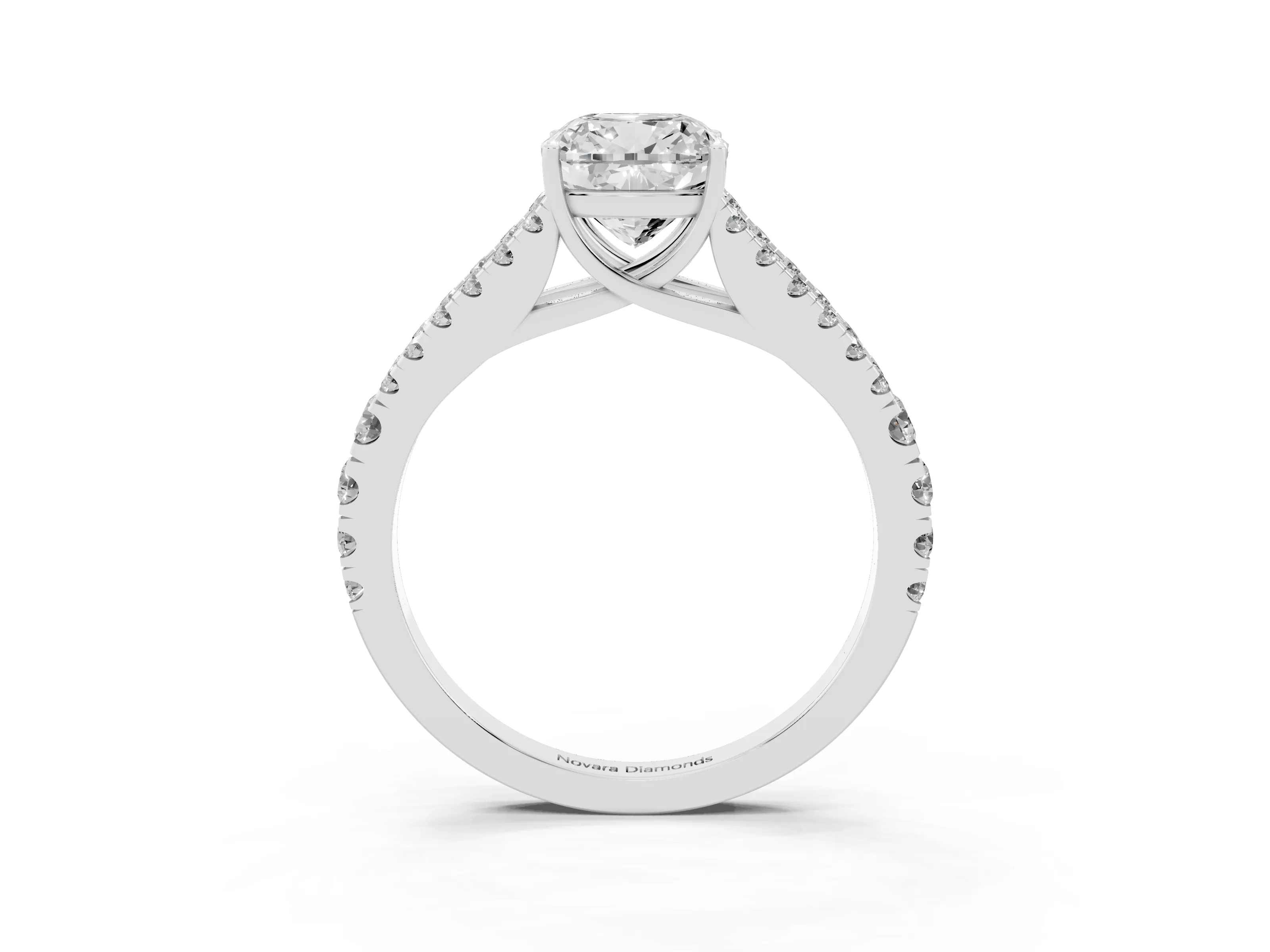 Cushion Cut Diamond Split Shank Pavé Engagement Ring Set in Platinum with Prong-Held Center Stone
