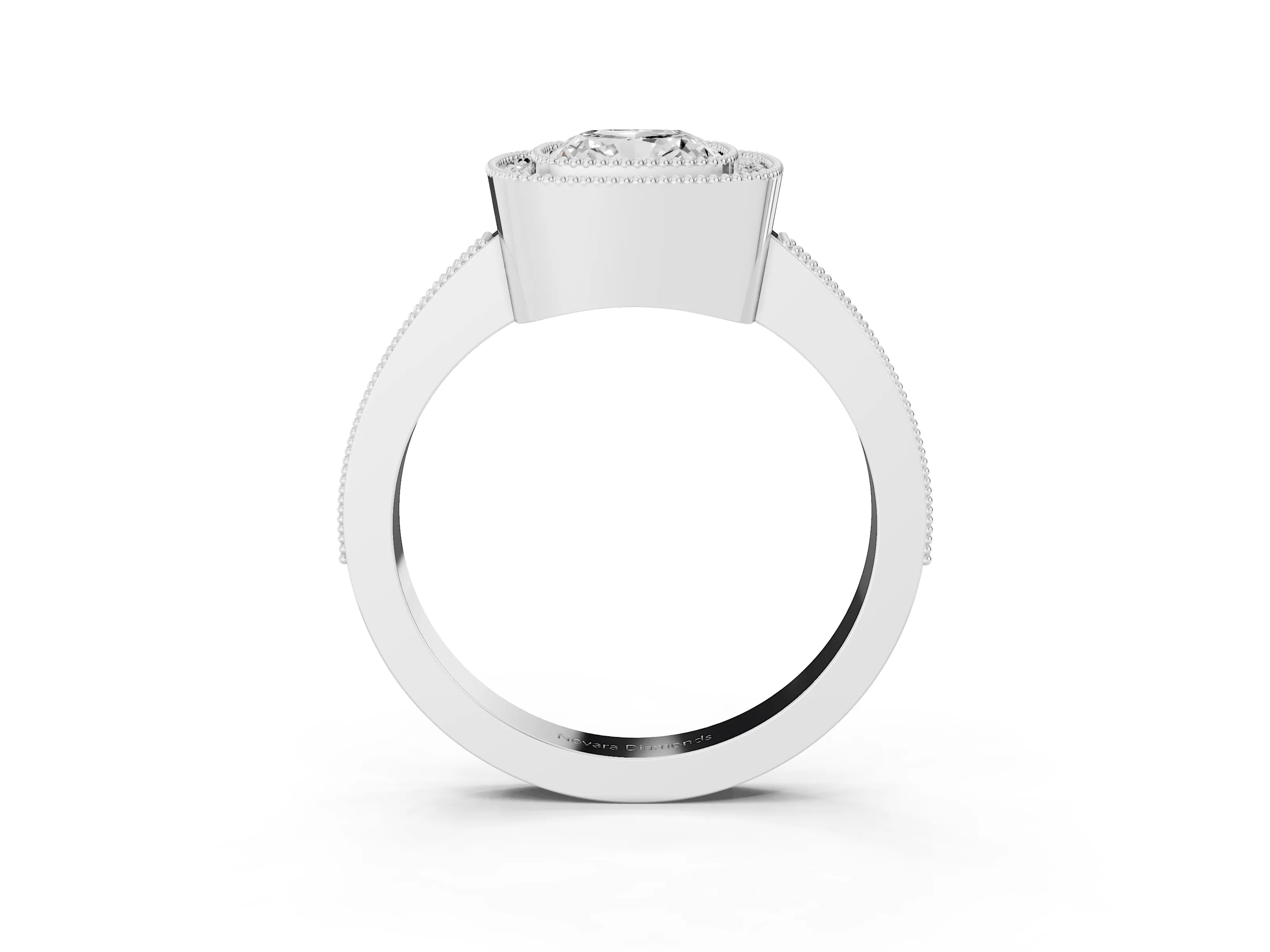 Cushion Cut Diamond Halo Engagement Ring Set in Platinum with Pavé Band and Round Halo Stones