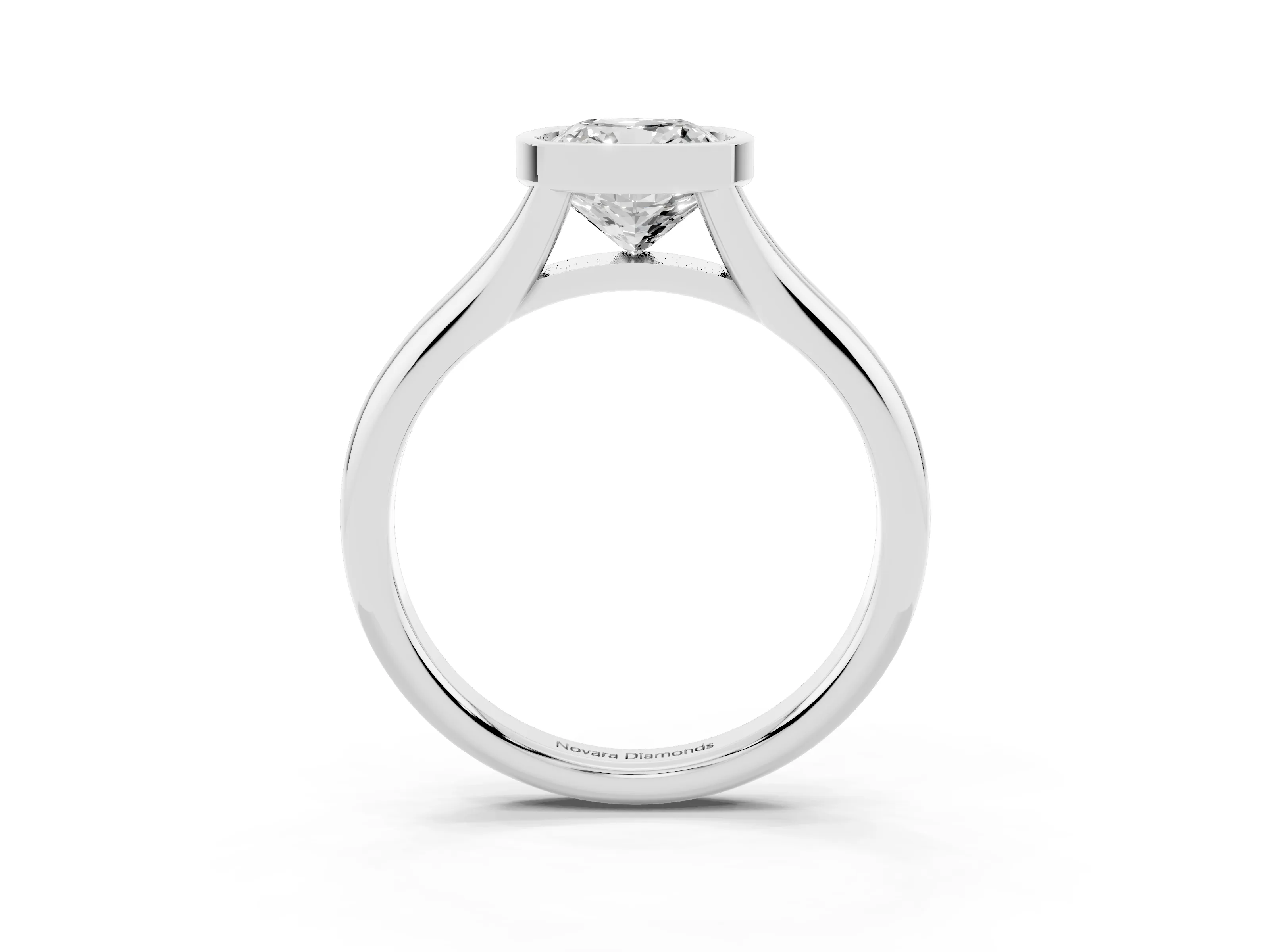 Bezel Set Cushion Cut Diamond Solitaire Ring Set in White gold with Smooth Band