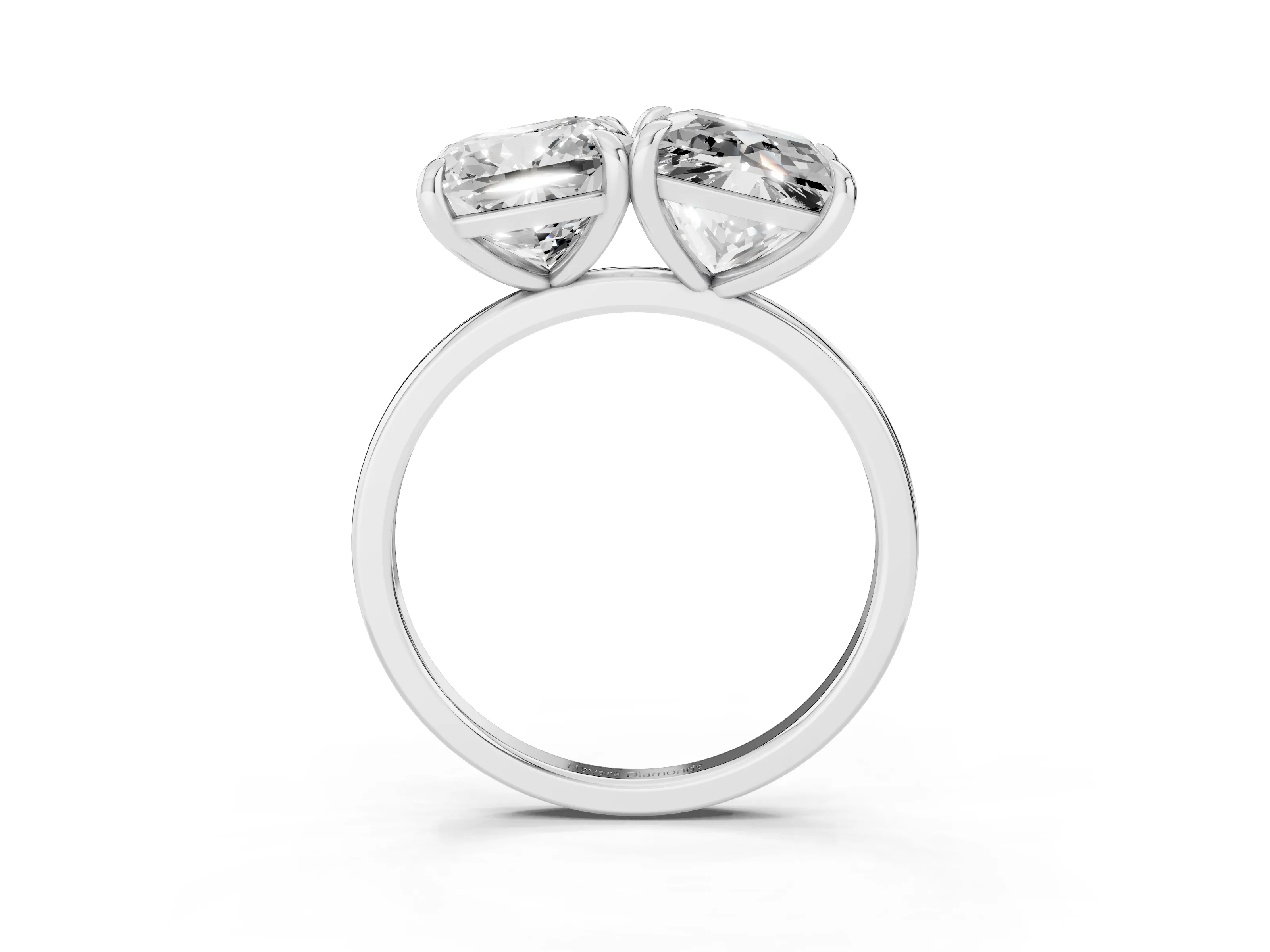 Cushion and Princess Toi Moi Ring Set in Platinum with Prong Setting and Plain Band