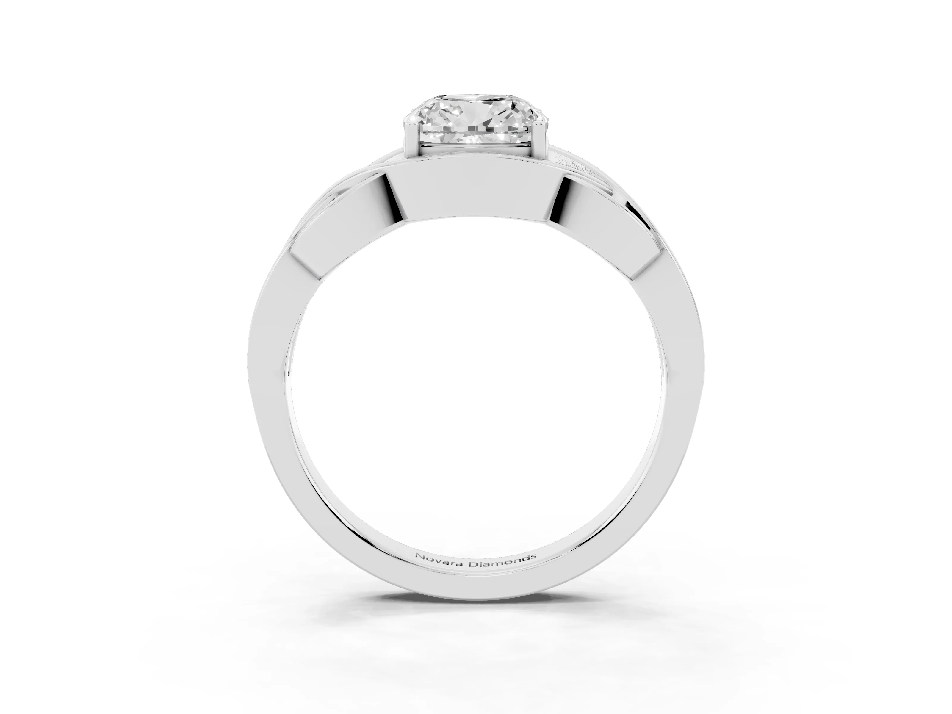 Cushion Cut Diamond Solitaire Ring Set in Platinum with Intertwined Band