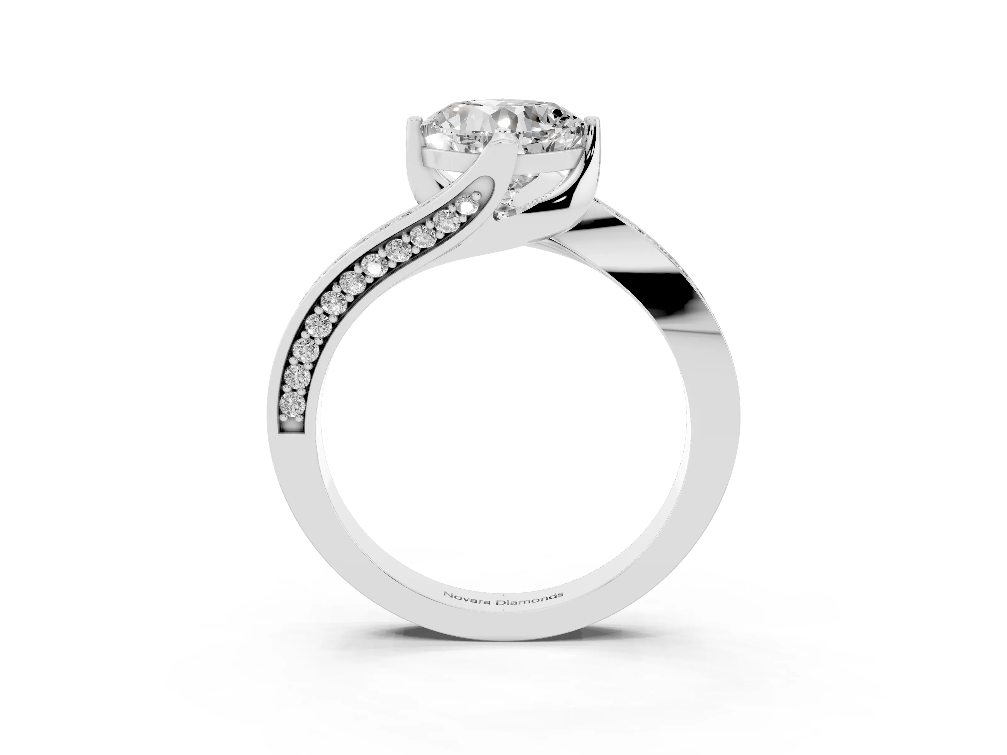 Cushion Cut Diamond Solitaire Ring Set in White gold with Intertwined Pavé Twist Band