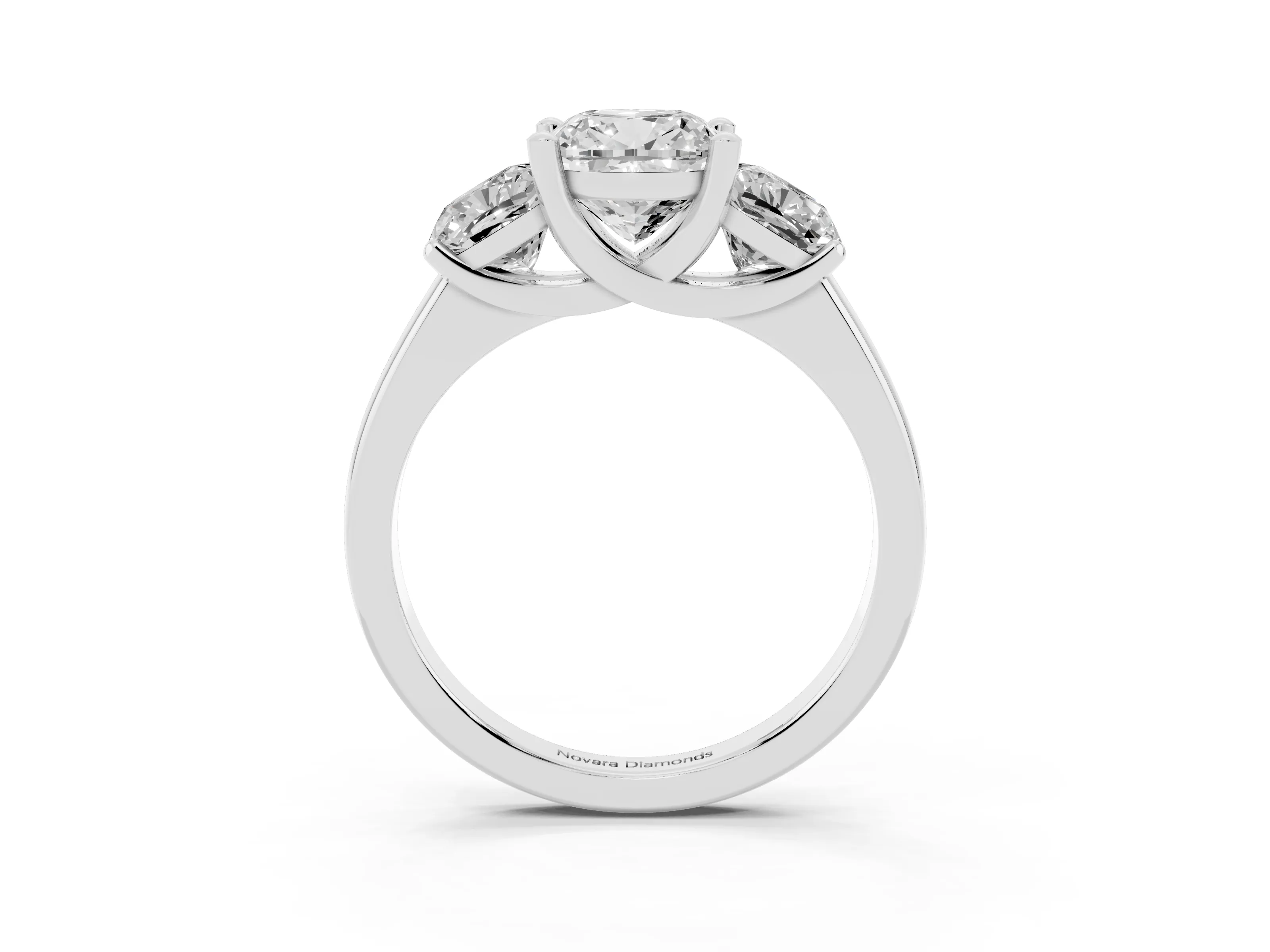 Cushion Cut Diamond Three-Stone Ring Set in Silver with Classic Prong Setting and Plain Band