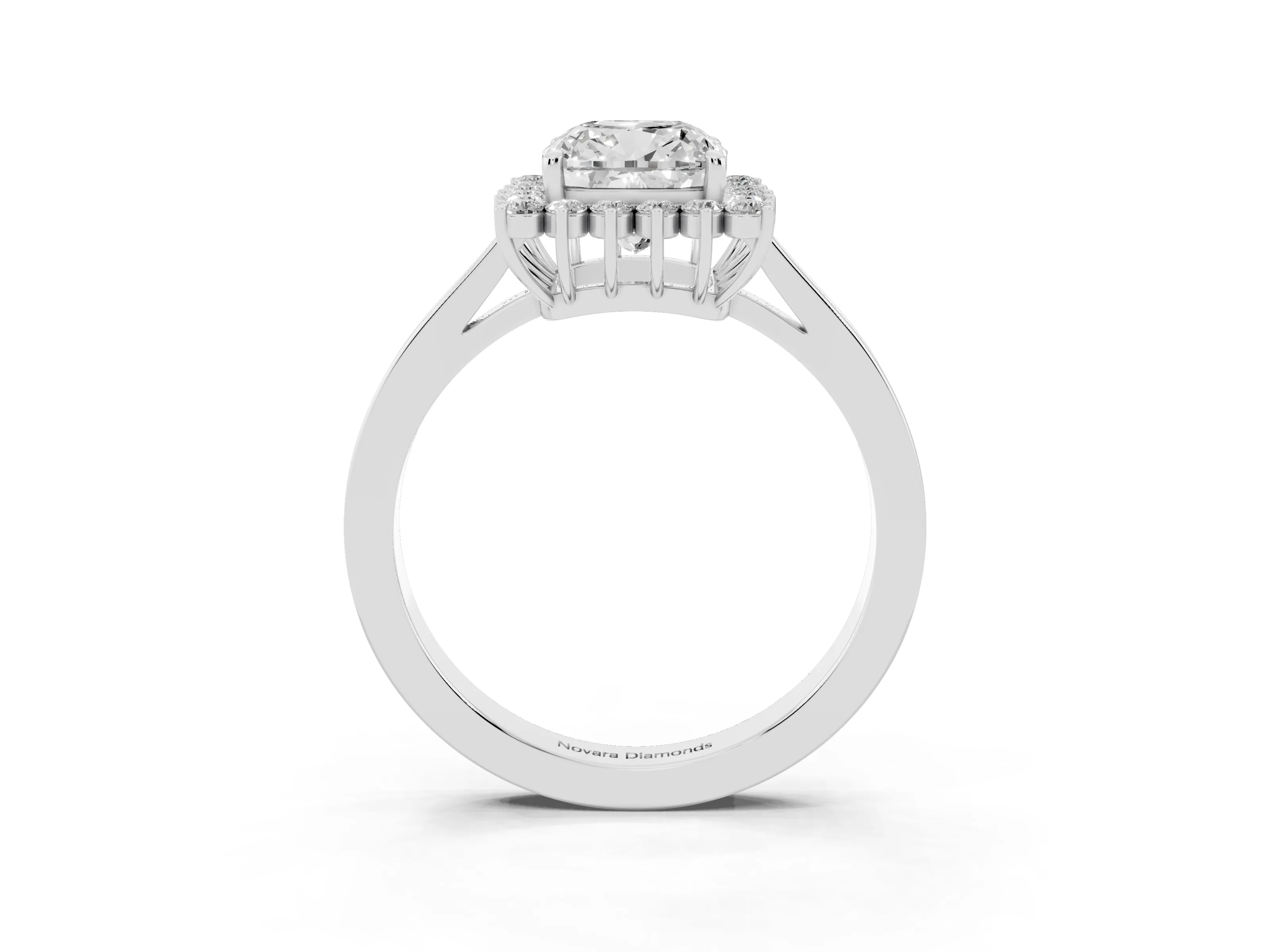 Cushion Cut Diamond Halo Ring Set in Platinum with Round Halo and Smooth Solitaire Band