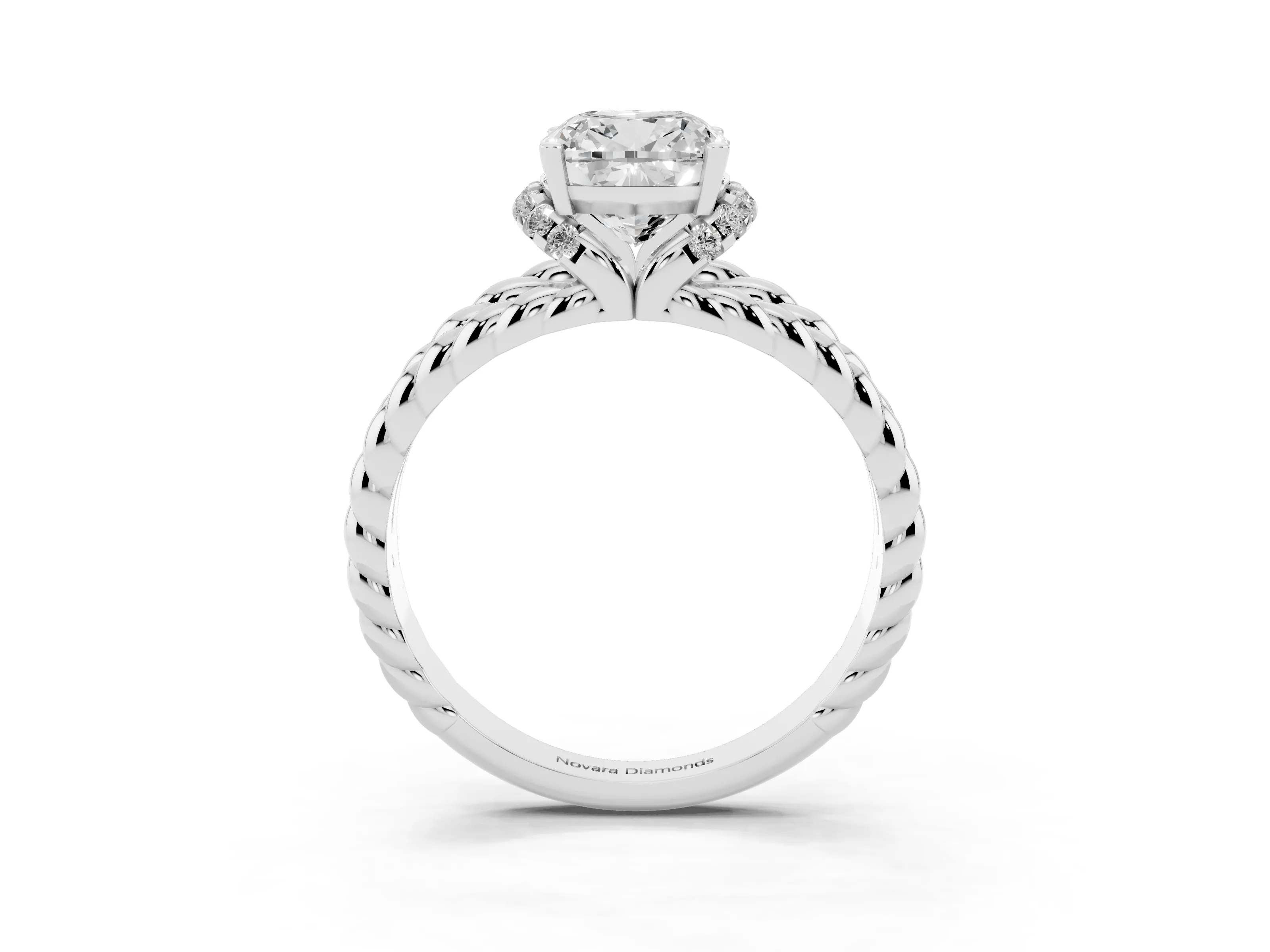Cushion Cut Diamond Halo Ring Set in Platinum with Twisted Band and Prong Setting