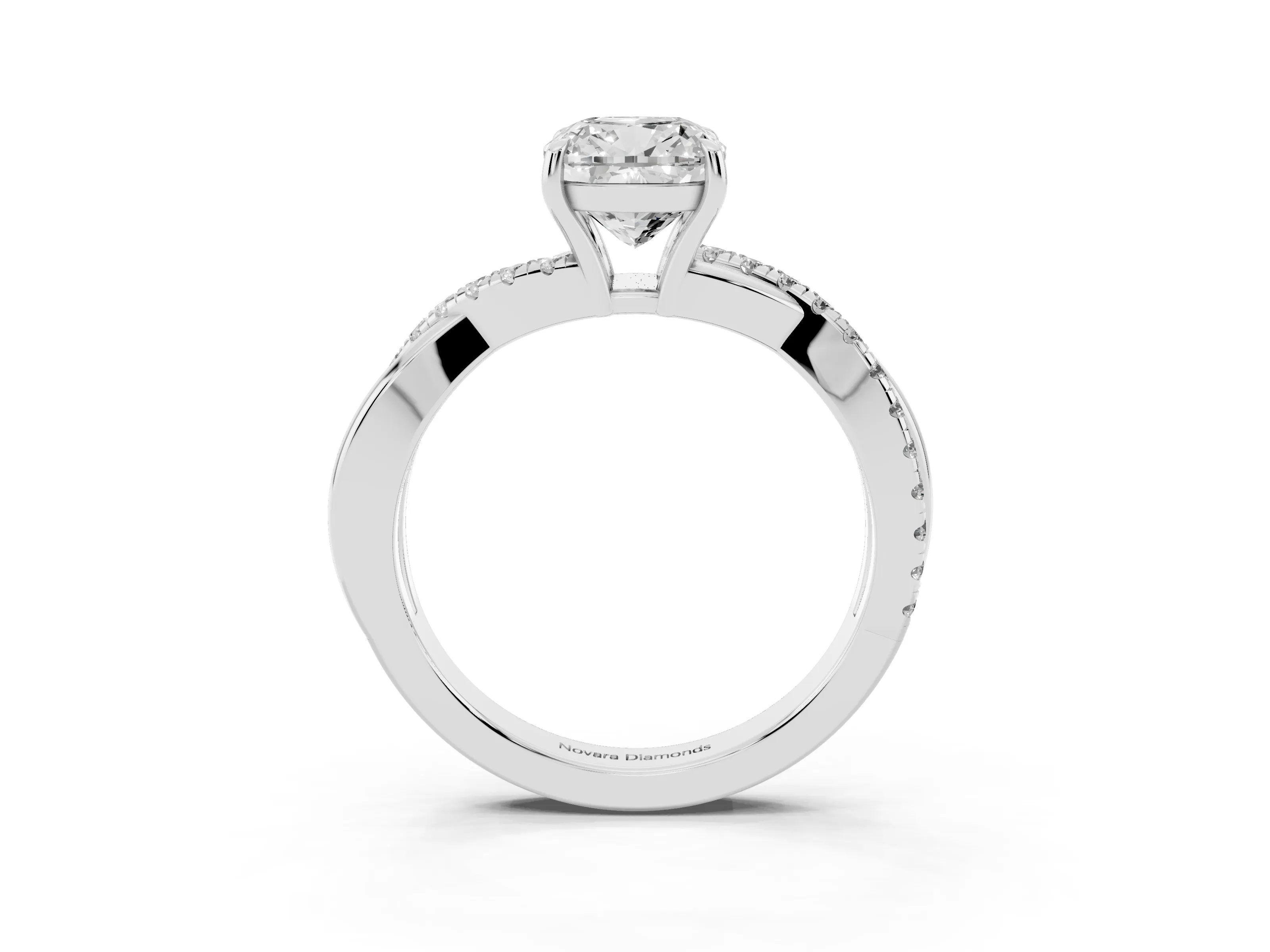 Cushion Cut Diamond Twisted Pavé Band Ring Set in Silver with Prong Setting