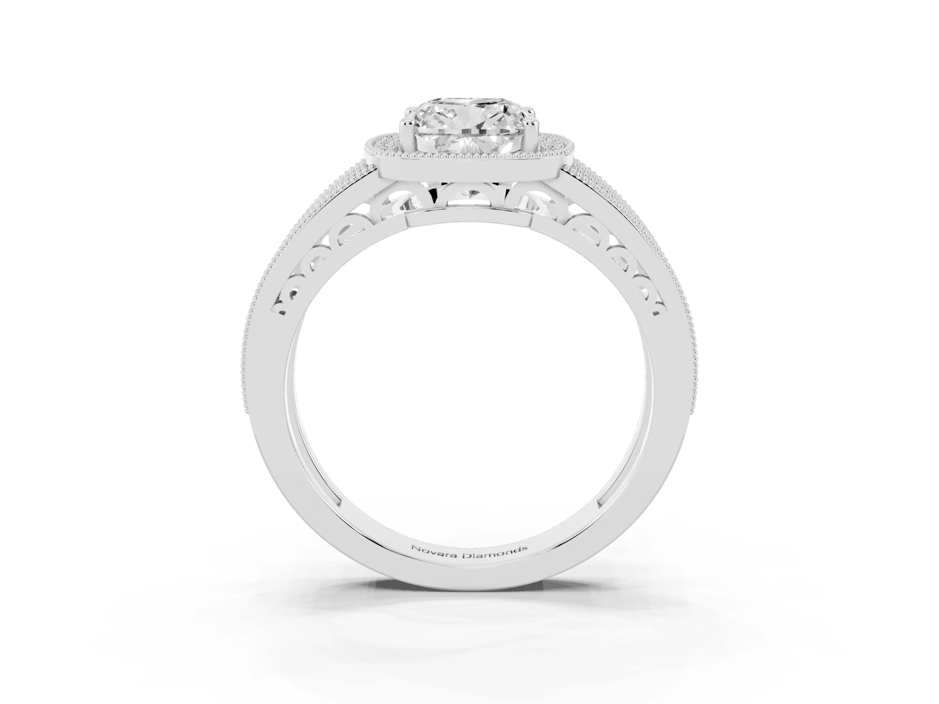 Cushion Cut Diamond Halo Ring Set in Silver with Accent Split Shank and Prong Setting