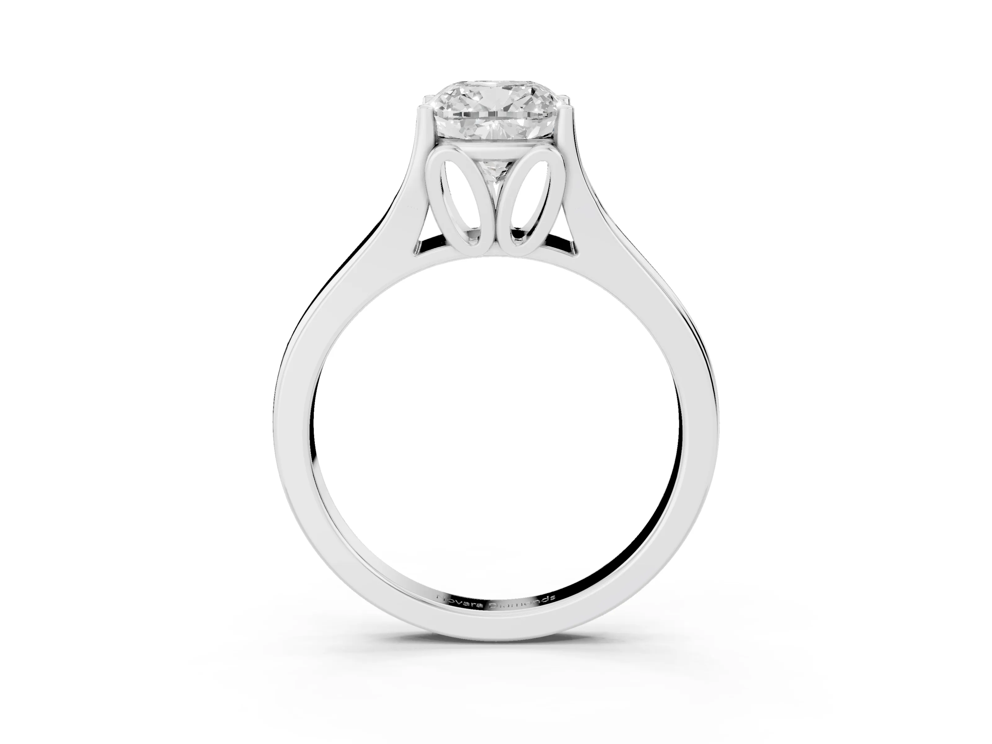 Cushion Cut Diamond Solitaire Ring Set in White gold with Arched Cathedral Band and Prong Setting