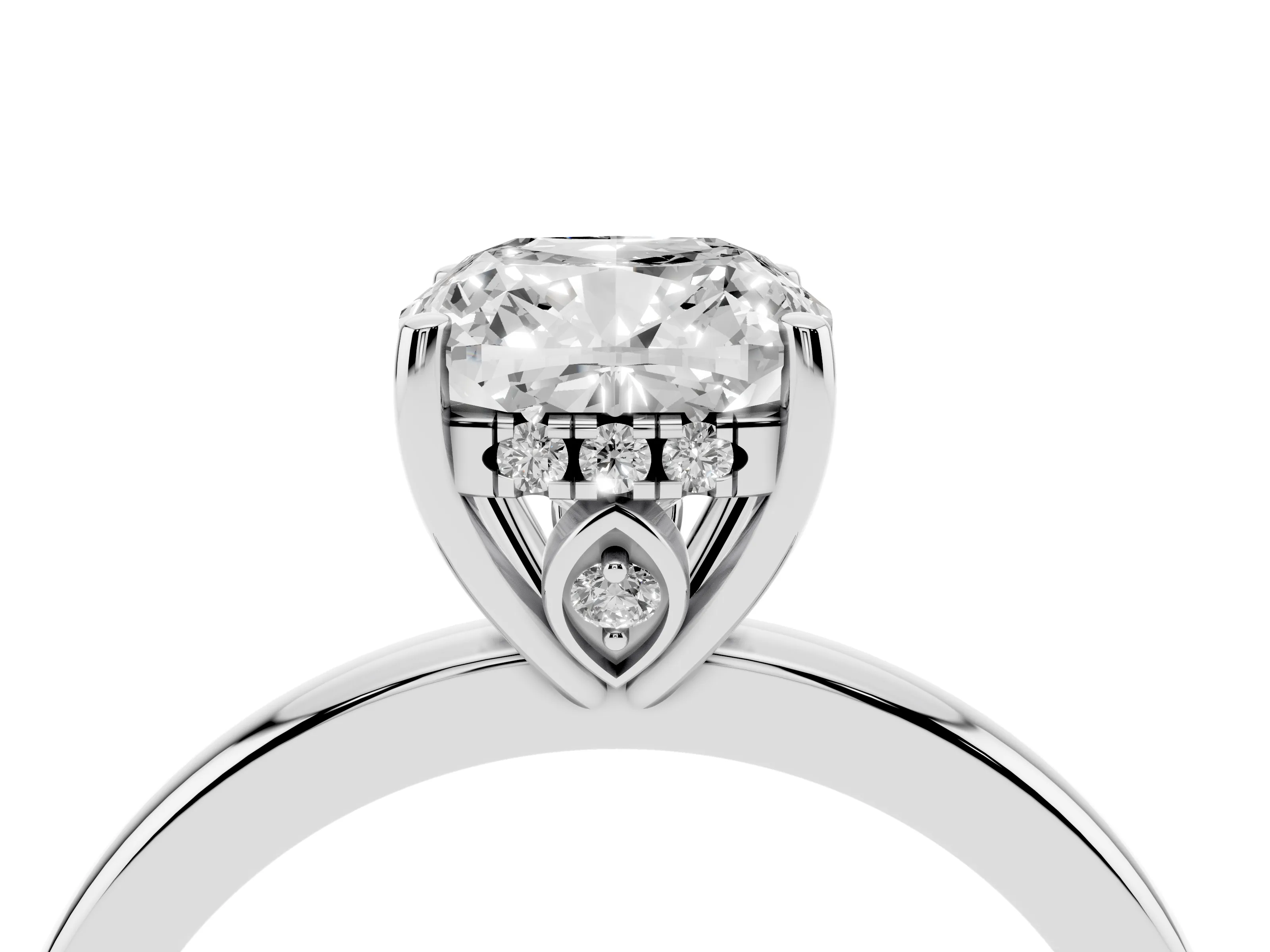 Cushion Cut Diamond Solitaire Ring Set in Platinum with Plain Band and Prong Setting