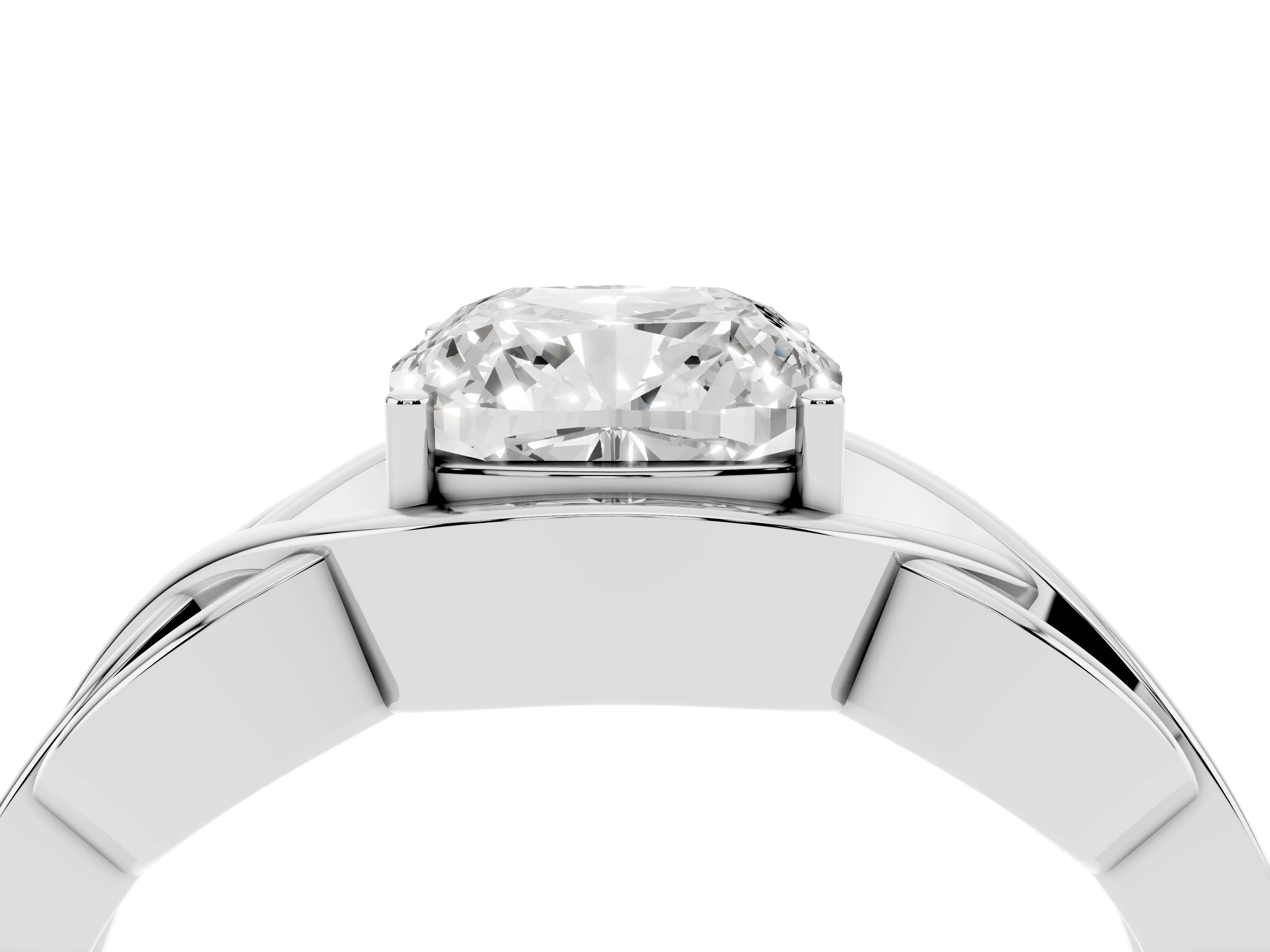 Cushion Cut Diamond Solitaire Ring Set in Platinum with Intertwined Band