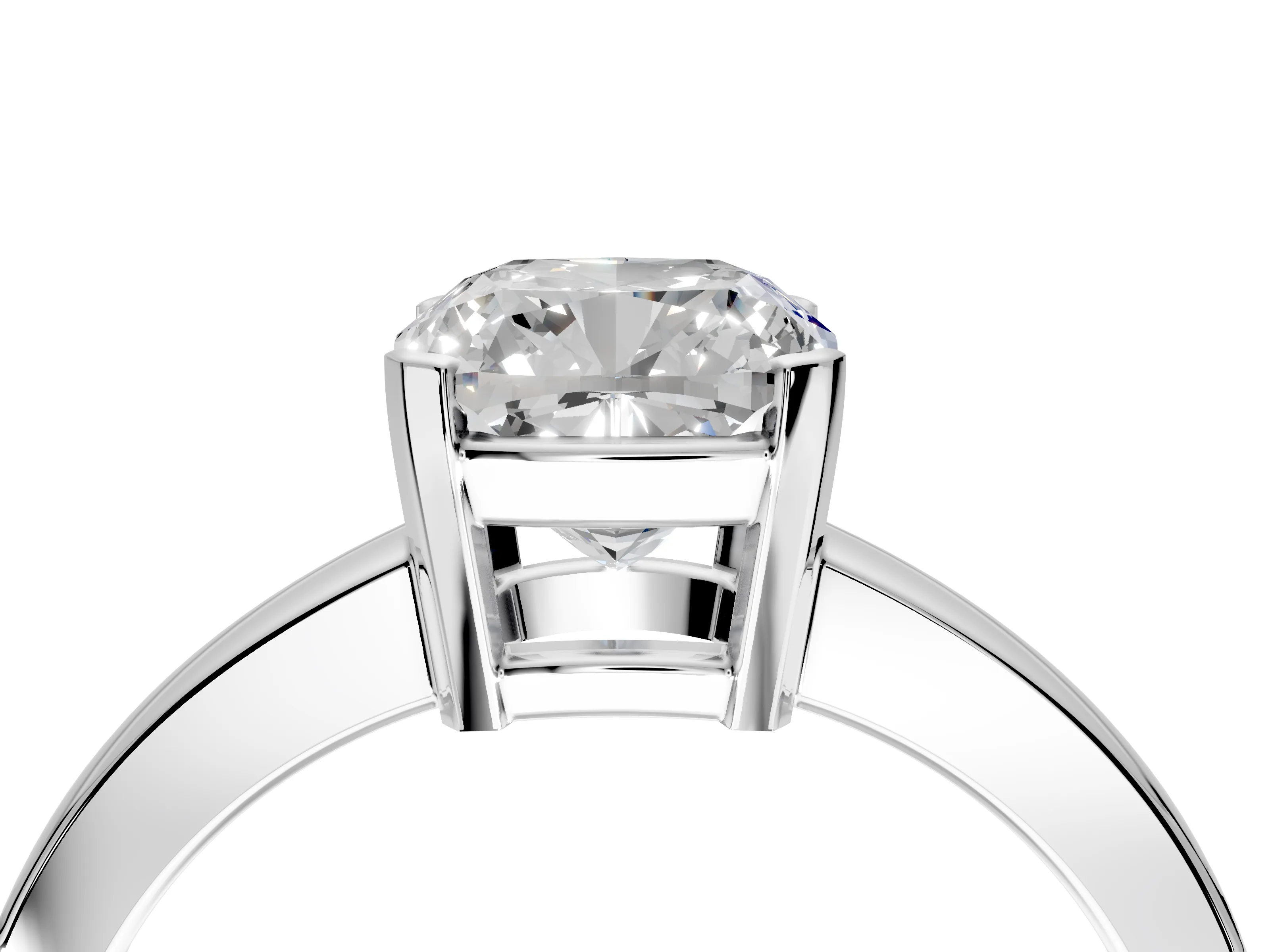 Solitaire Engagement Ring Setting for Cushion Cut Center with Plain Band and Flat Tab Prong Head in White Gold