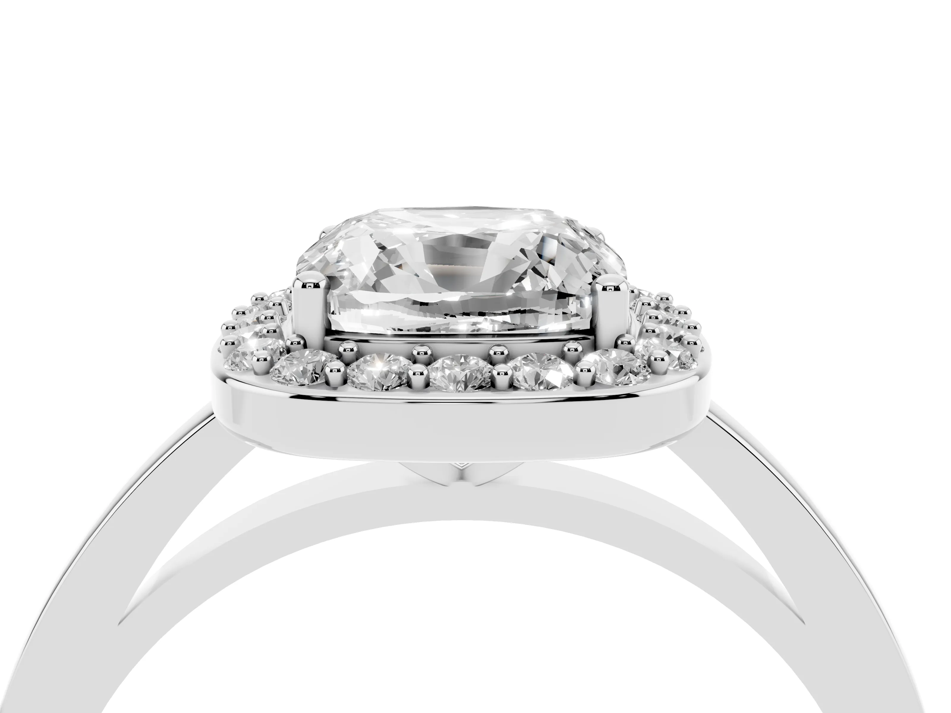 Cushion Cut Diamond Halo Ring Set in Platinum with Solitaire Band and Prong Setting