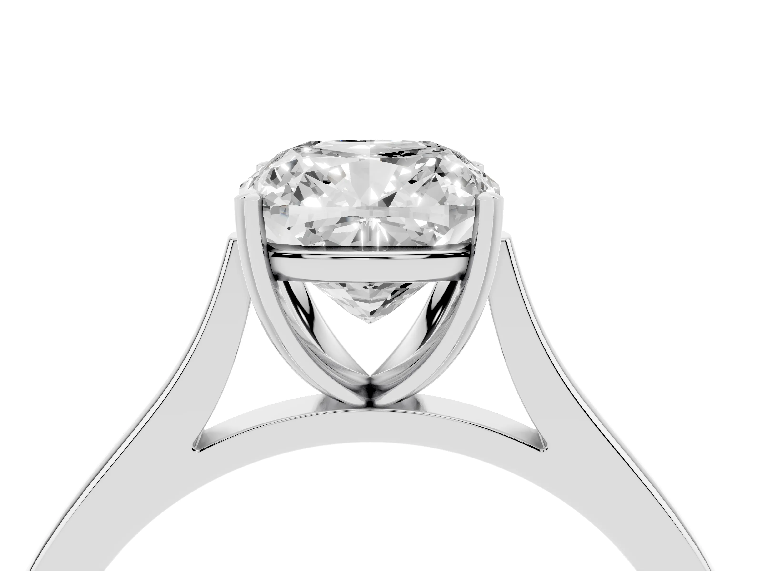 Cushion Cut Diamond Solitaire Heart Prong Engagement Ring Set in White gold with Tapered Band