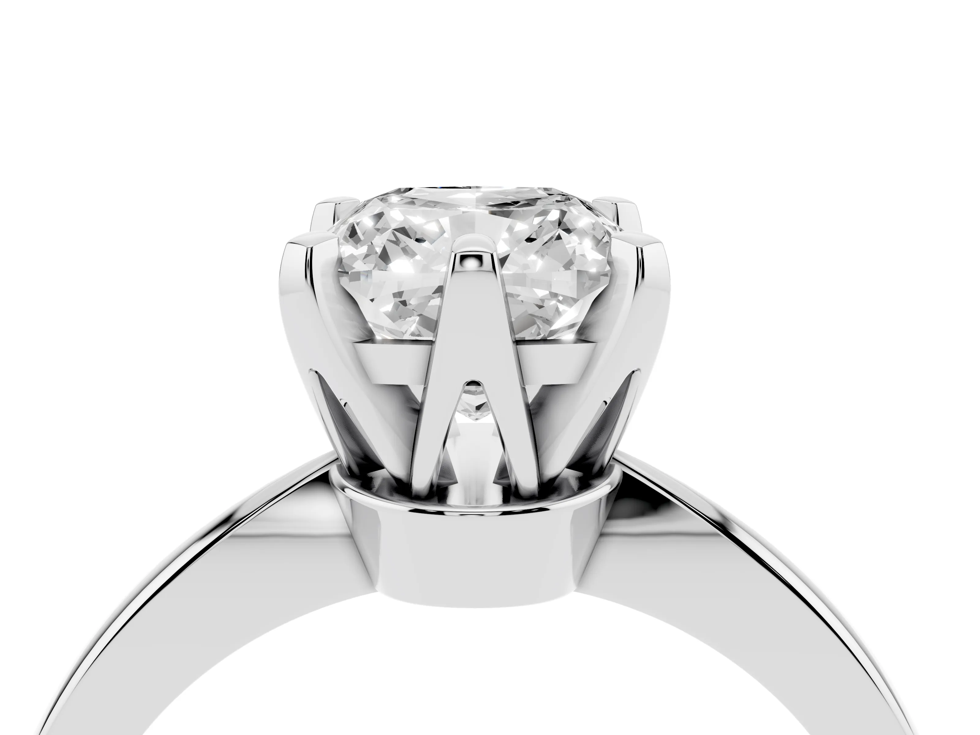 Cushion Cut Diamond Solitaire Engagement Ring Set in White gold with Slim Tapered Solitaire Band