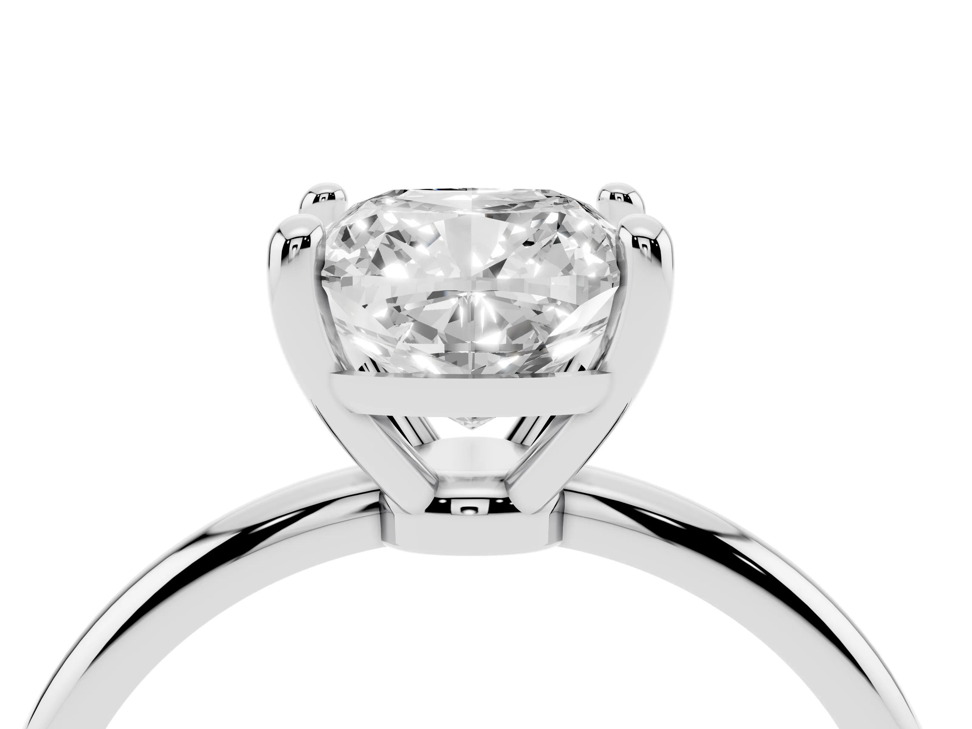 Cushion Cut Diamond Solitaire Ring Set in Silver with Secure Prong Setting on a Classic Band