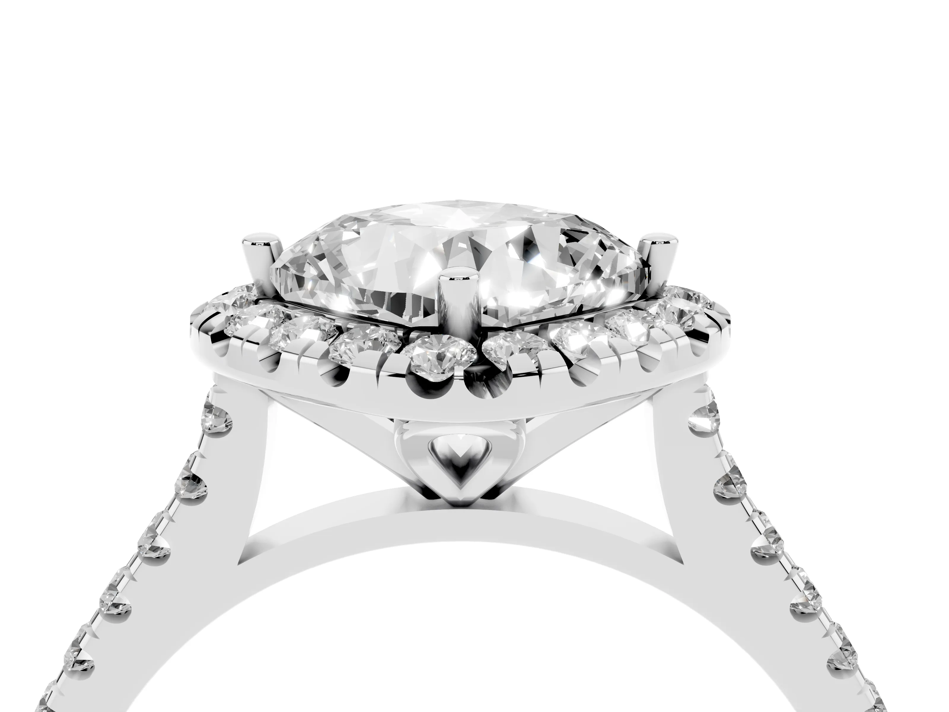Cushion Cut Diamond Cushion Halo Ring Set in White gold with Pavé Band