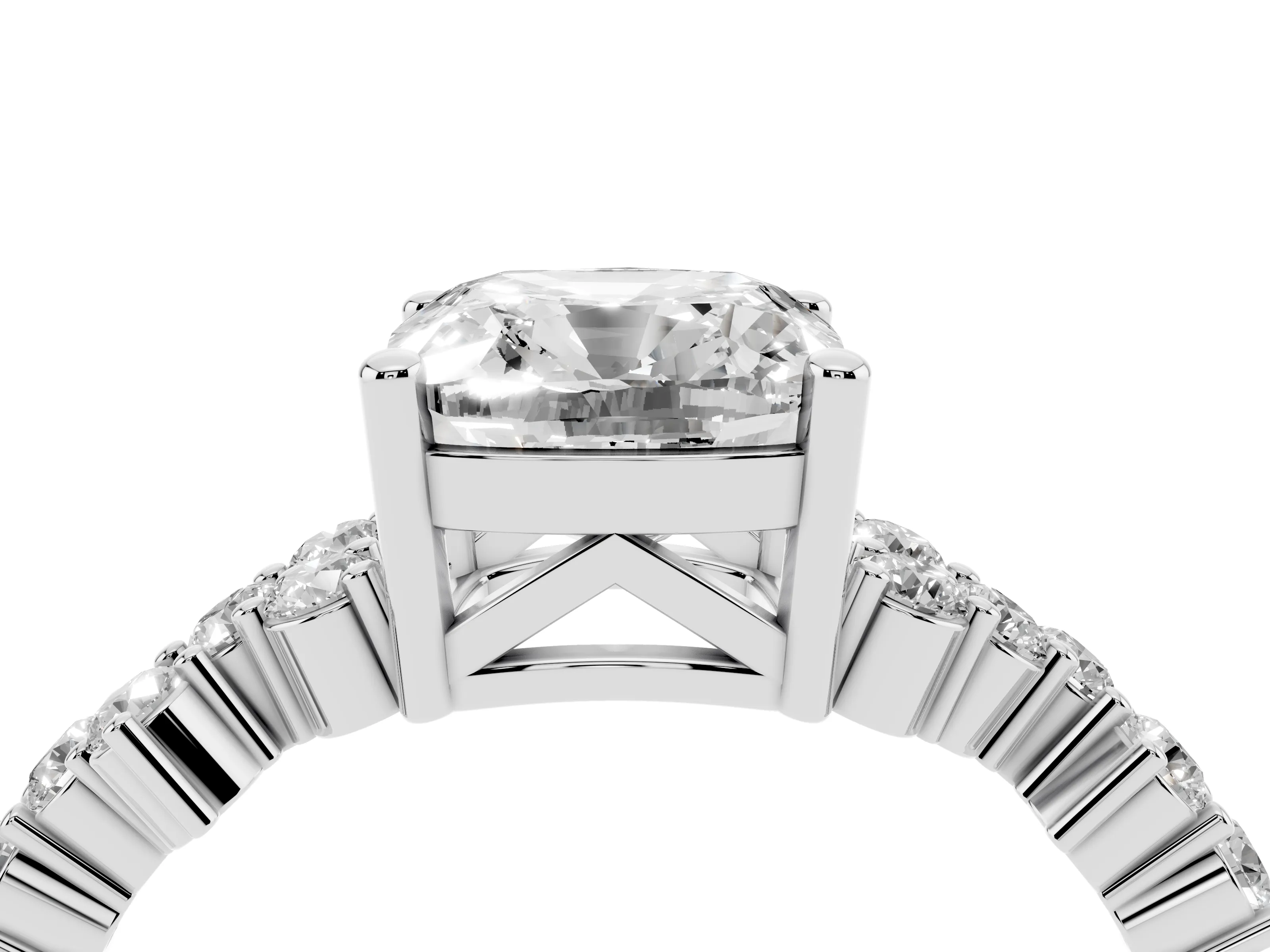 Cushion Cut Diamond Ring Set in Platinum with Scattered Round Accents