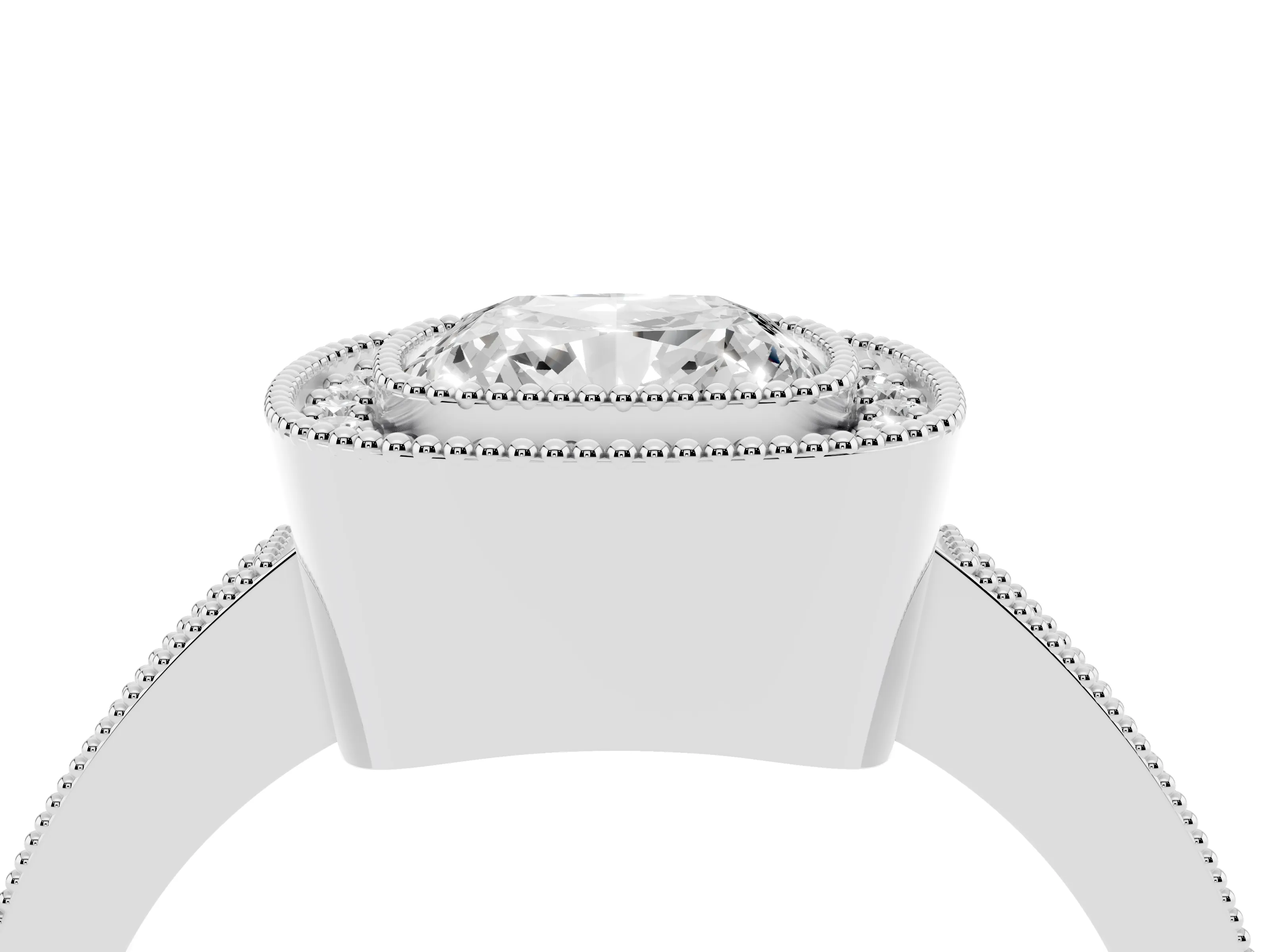 Cushion Cut Diamond Halo Engagement Ring Set in Platinum with Pavé Band and Round Halo Stones