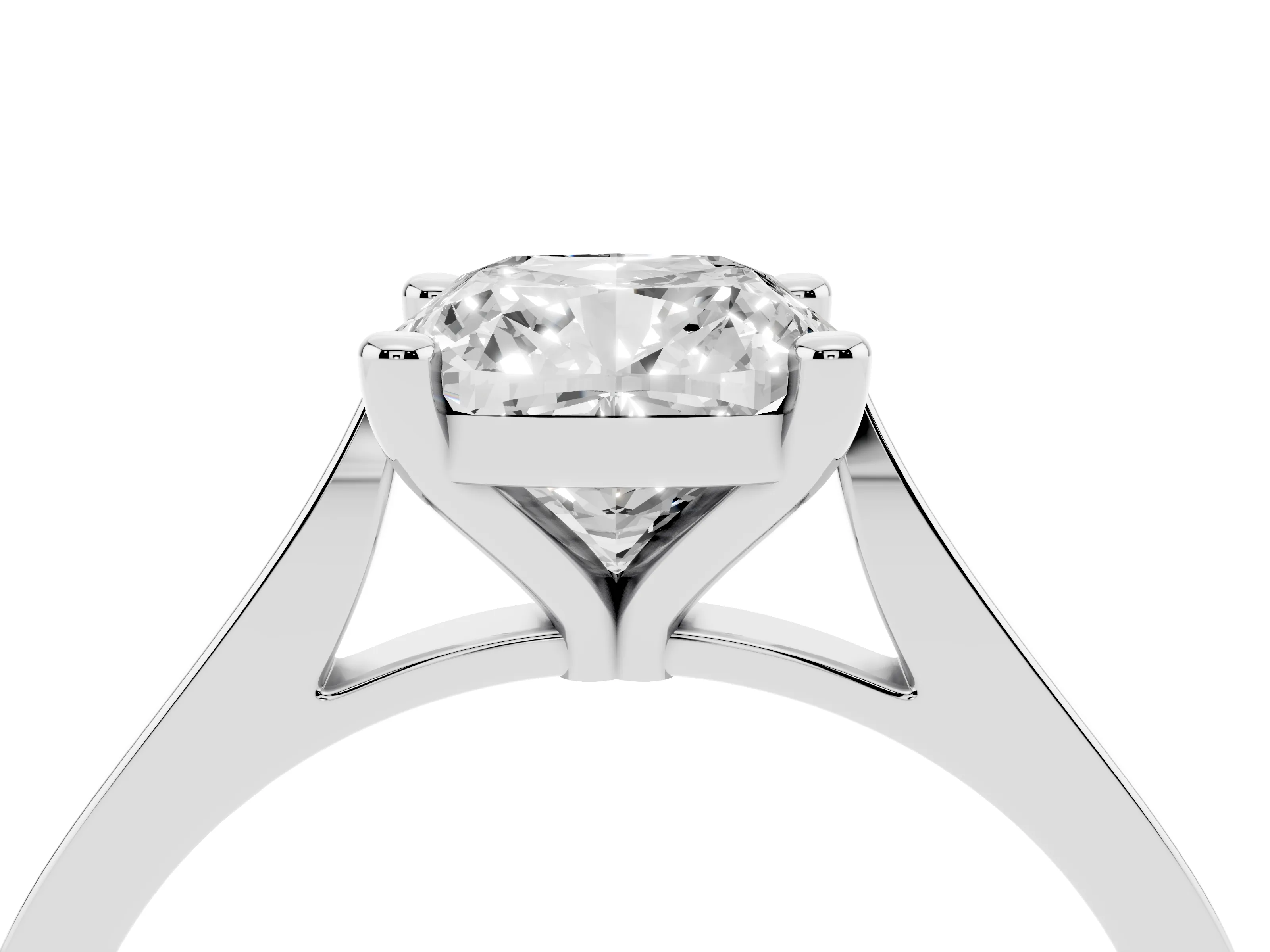 Cushion Cut Diamond Solitaire Ring Set in Silver with Prong Setting and Tapered Band