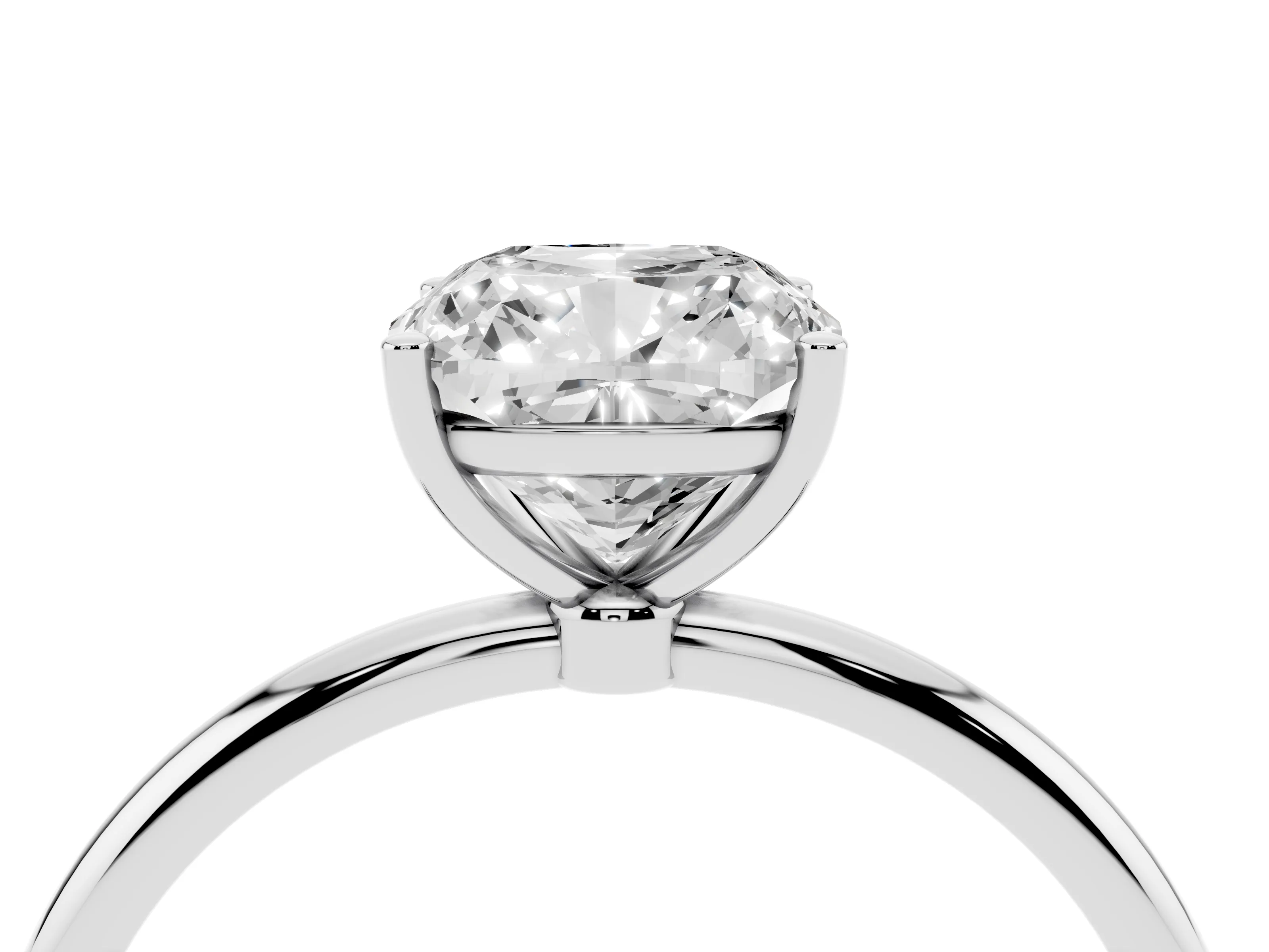 Cushion Cut Diamond Solitaire Engagement Ring Set in Silver with Thin Band and Prong Setting