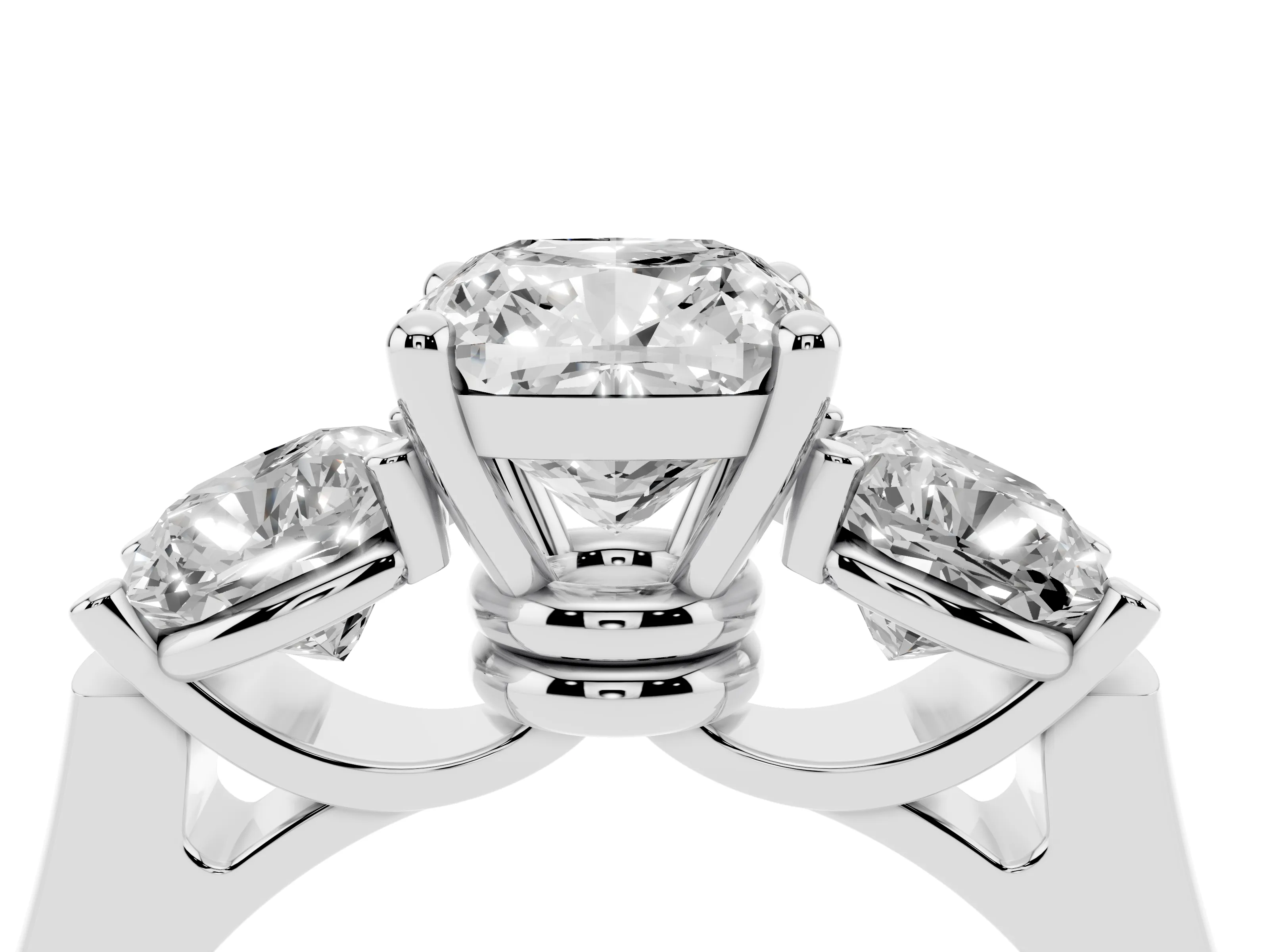 Cushion Cut Diamond Three-Stone Trellis Ring Set in Silver with Comfort Fit Band