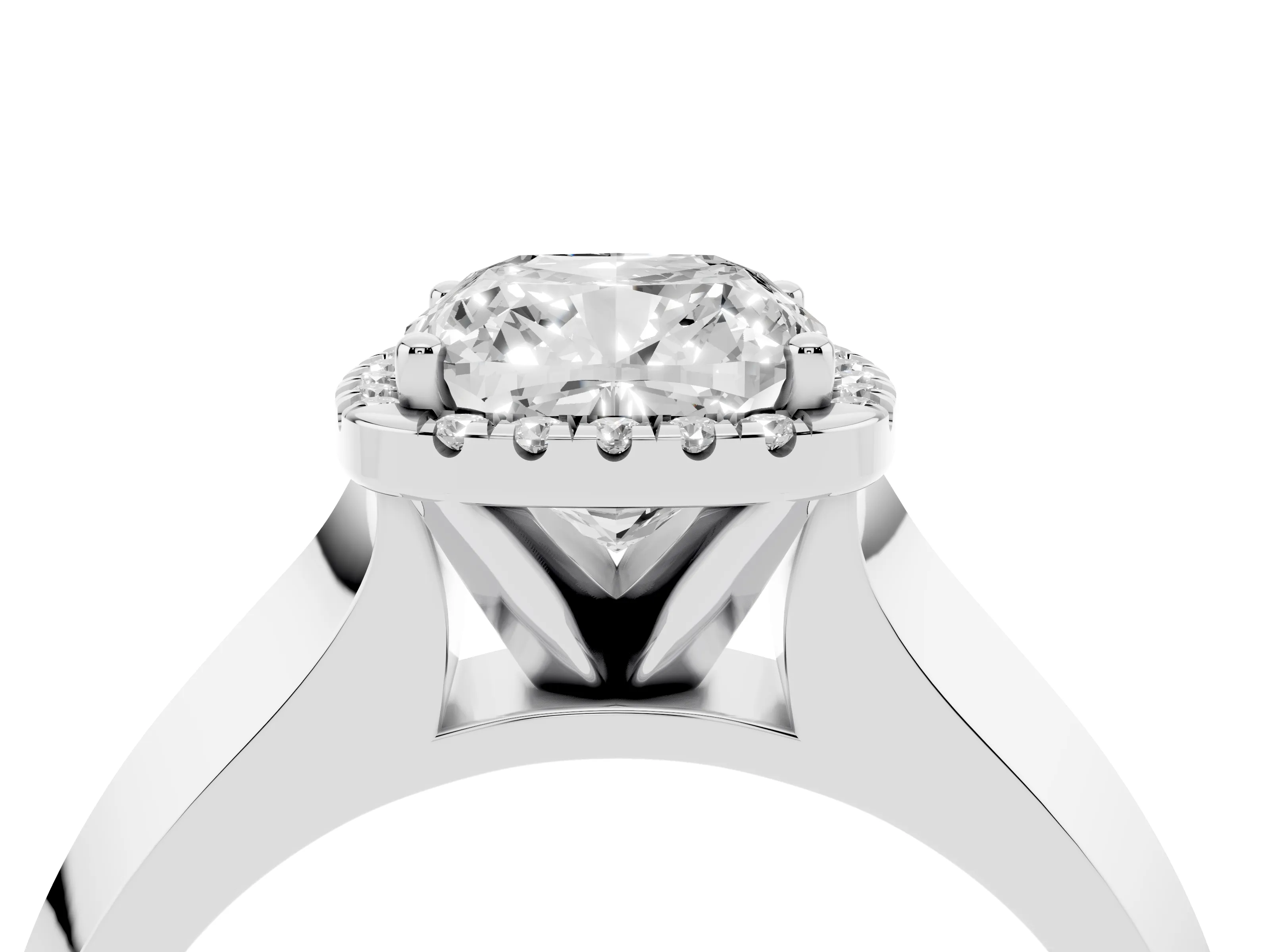 Cushion Cut Diamond Halo Ring Set in Platinum with Cathedral Band and Prong Setting