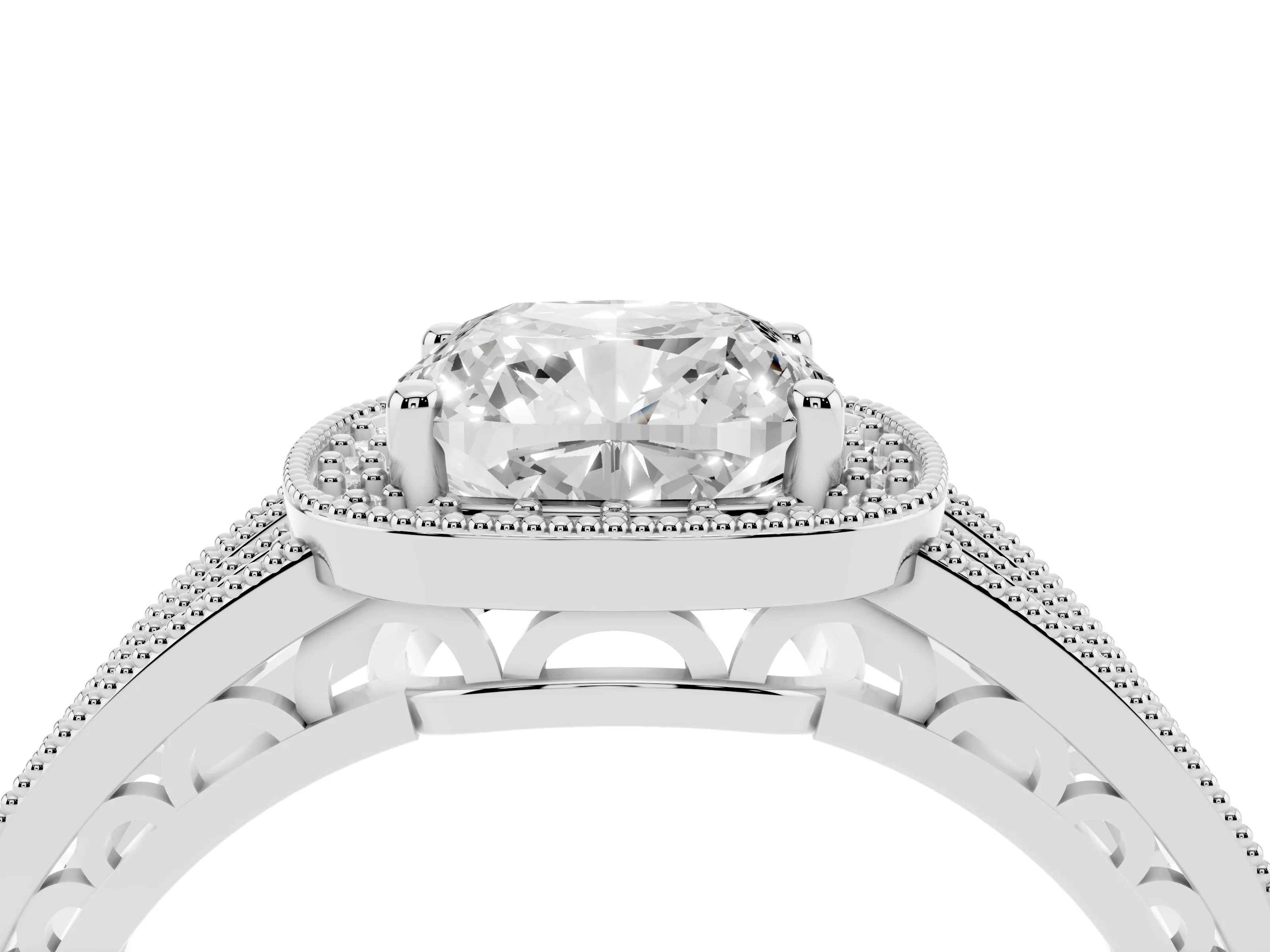 Cushion Cut Diamond Halo Ring Set in Silver with Accent Split Shank and Prong Setting
