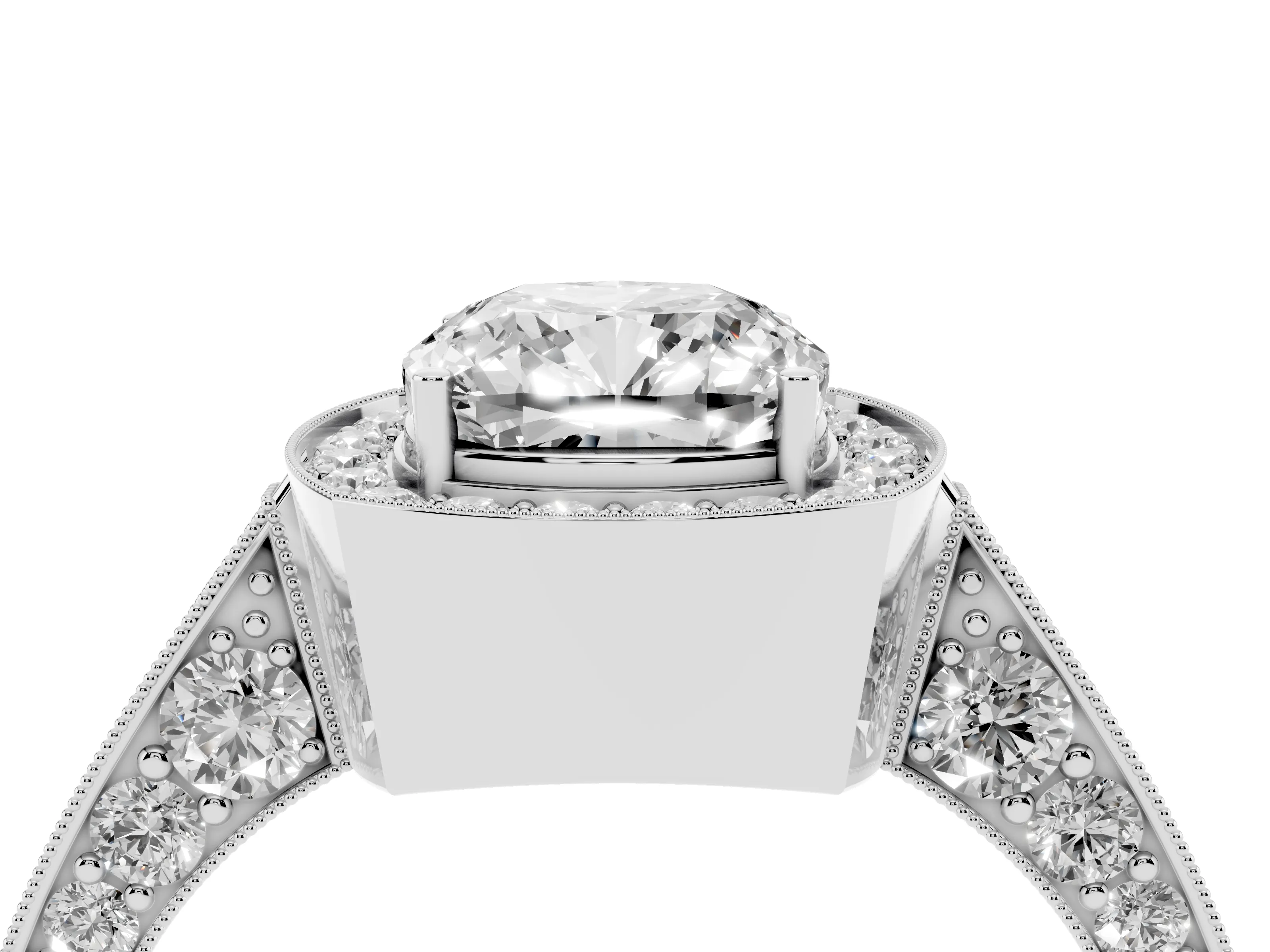 Cushion Cut Diamond Halo Engagement Ring Set in Silver with Accent Split Shank Band