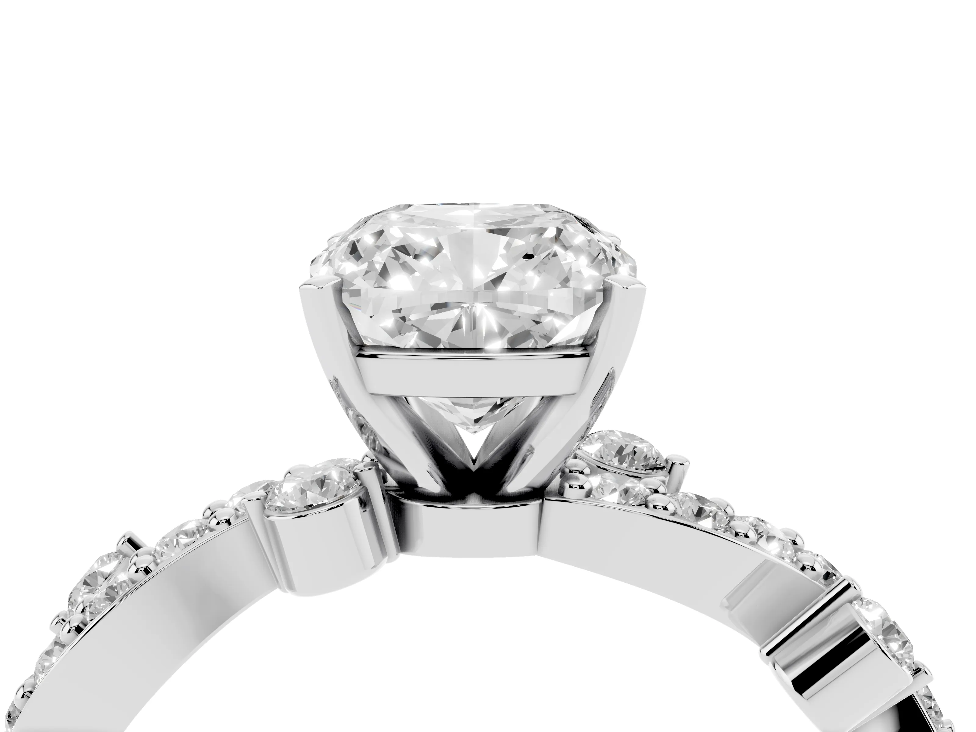 Cushion Cut Diamond Solitaire Twisted Band Set in Silver with Pavé Setting