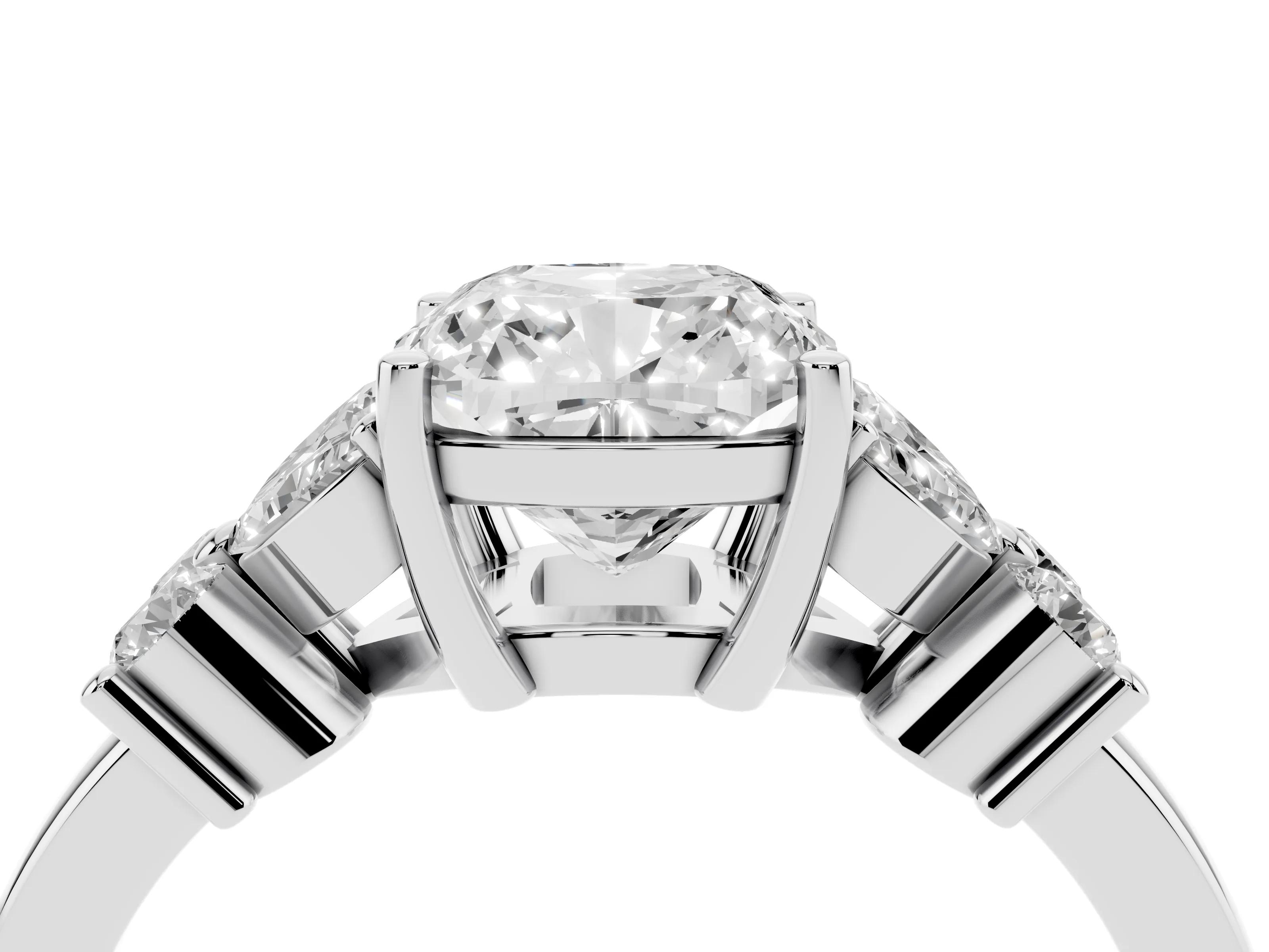 Cushion Cut Diamond Floral Cluster Ring Set in White gold with Marquise Petals and Prong Setting