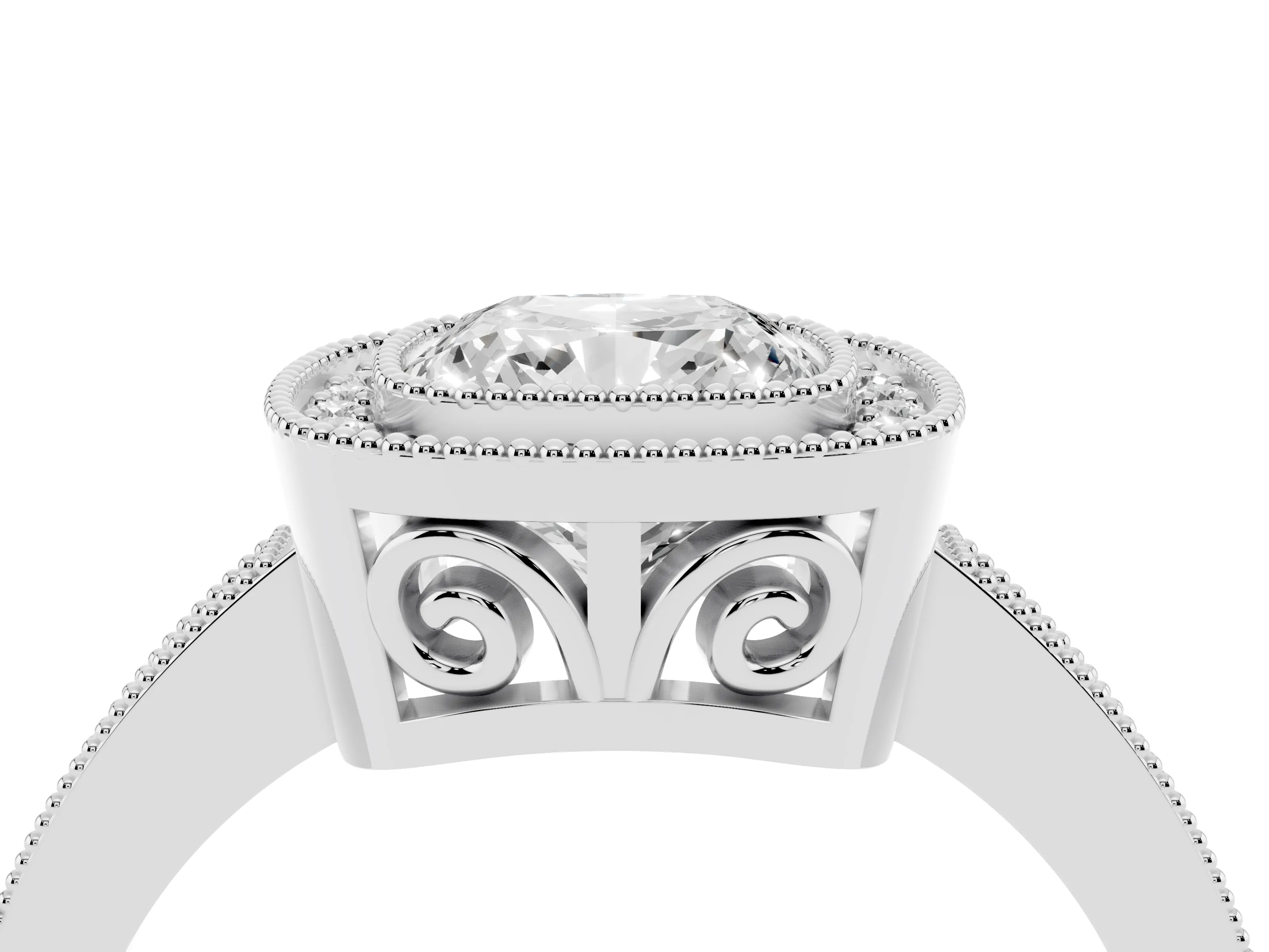 Cushion Cut Diamond Round Halo Ring Set in Silver with Pavé Band