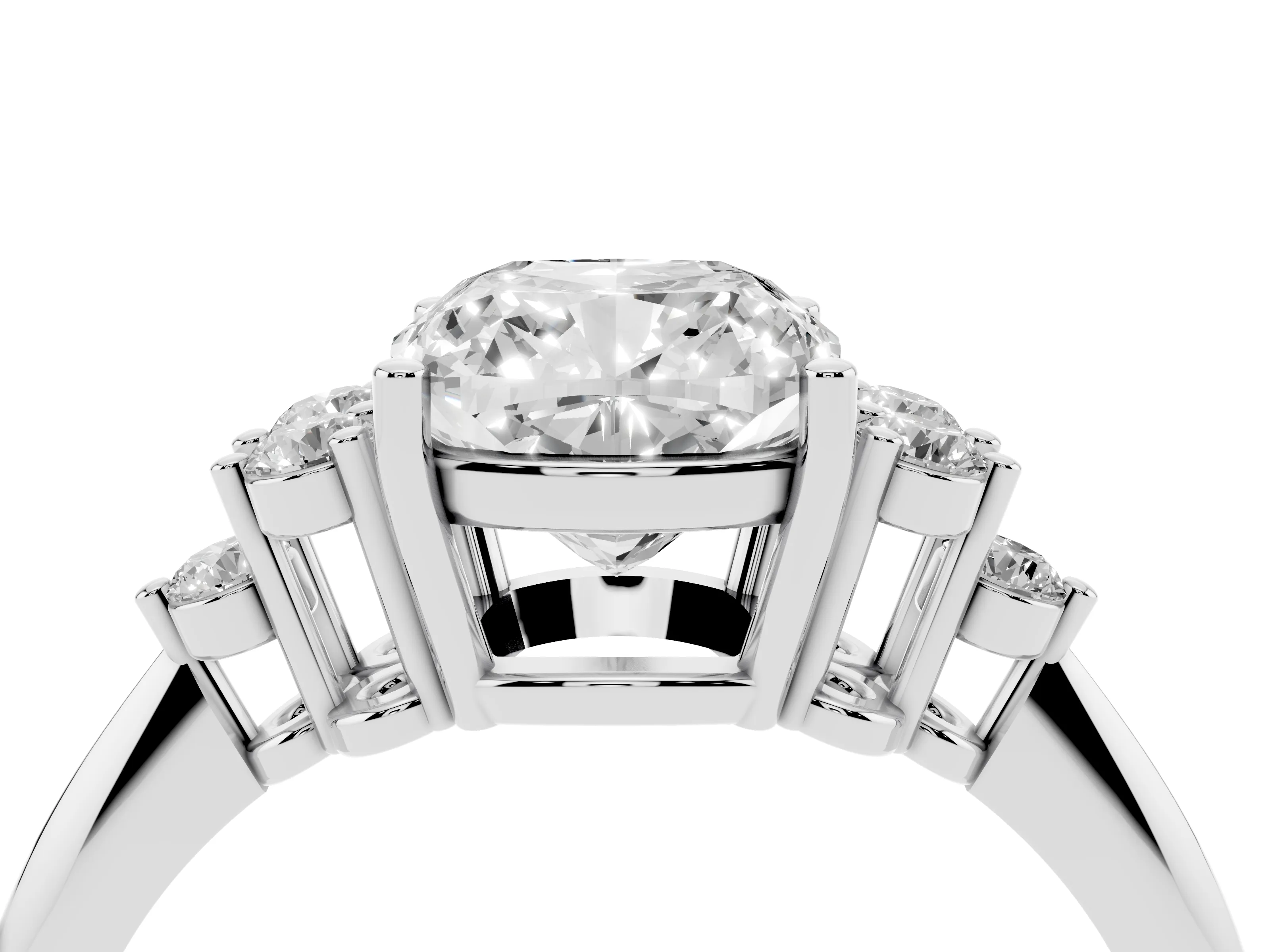 Cushion Cut Diamond Cluster Ring Set in White gold with Plain Band and Prong Setting