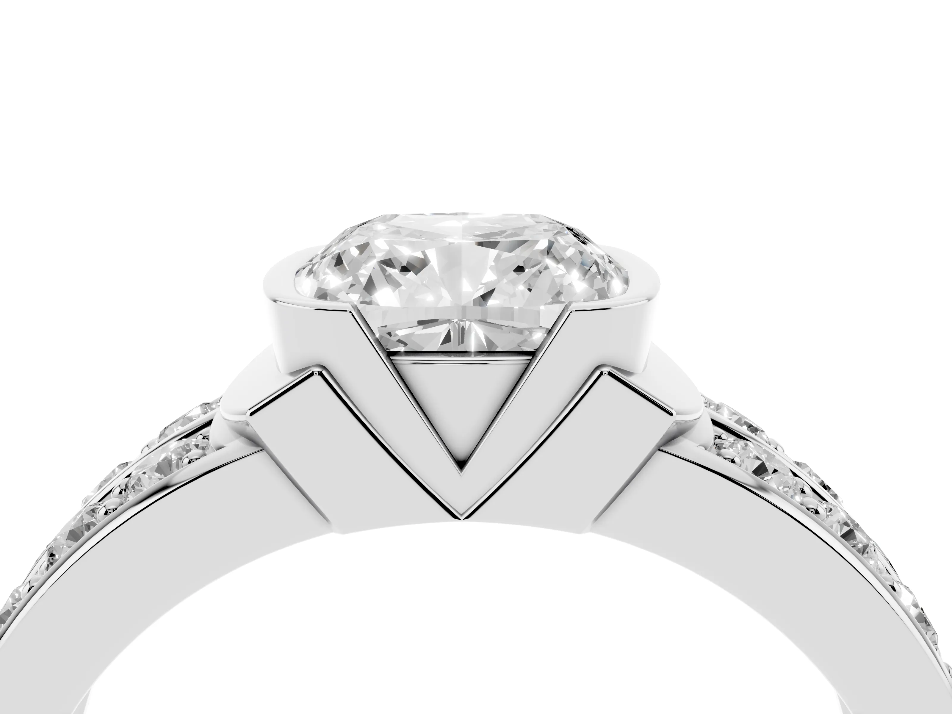 Cushion Cut Diamond Wide Channel Set Band Ring Set in Platinum with Bezel Setting