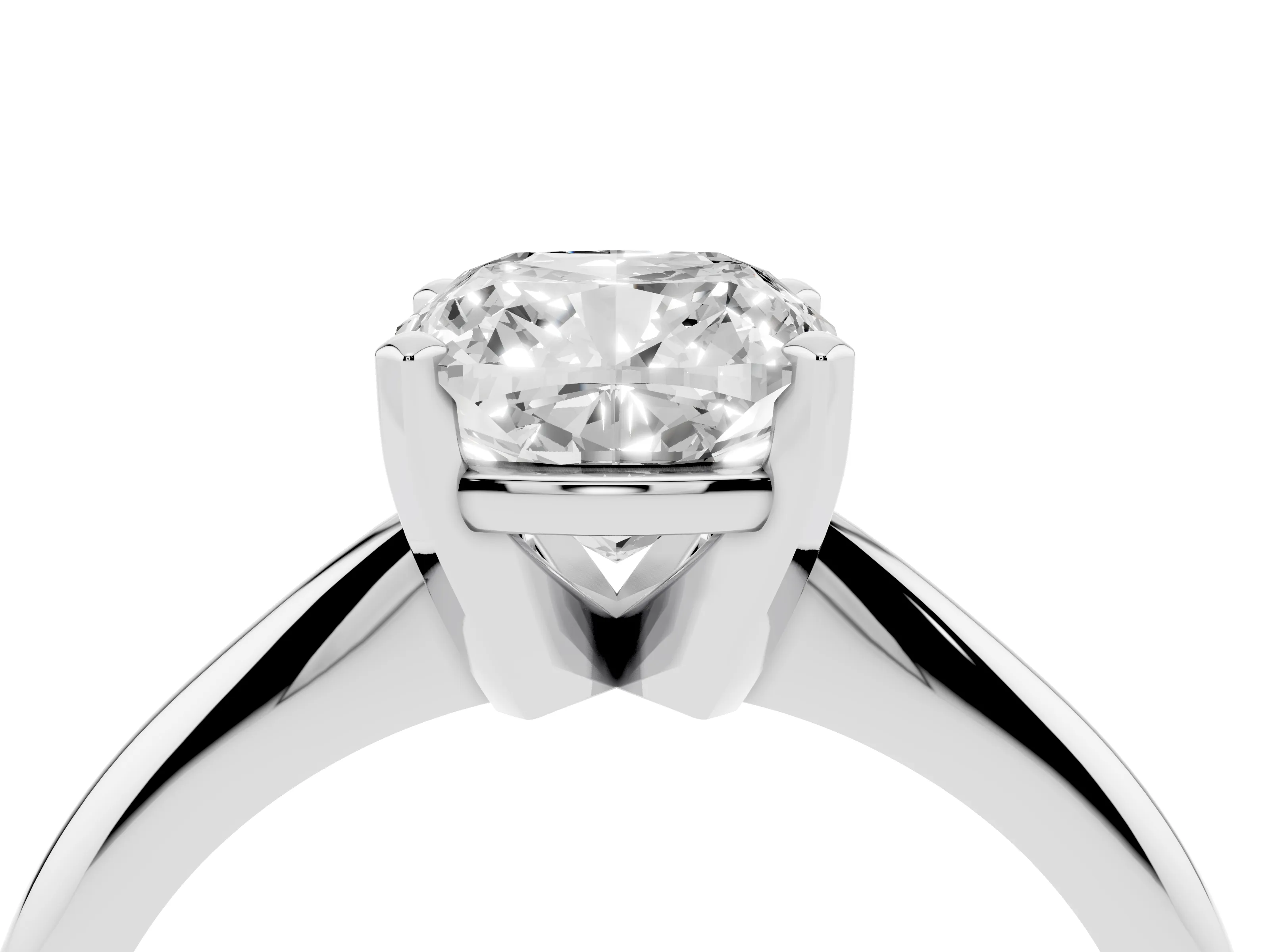 Cushion Cut Diamond Solitaire Ring Set in Platinum with Prong Setting on a Plain Round Band