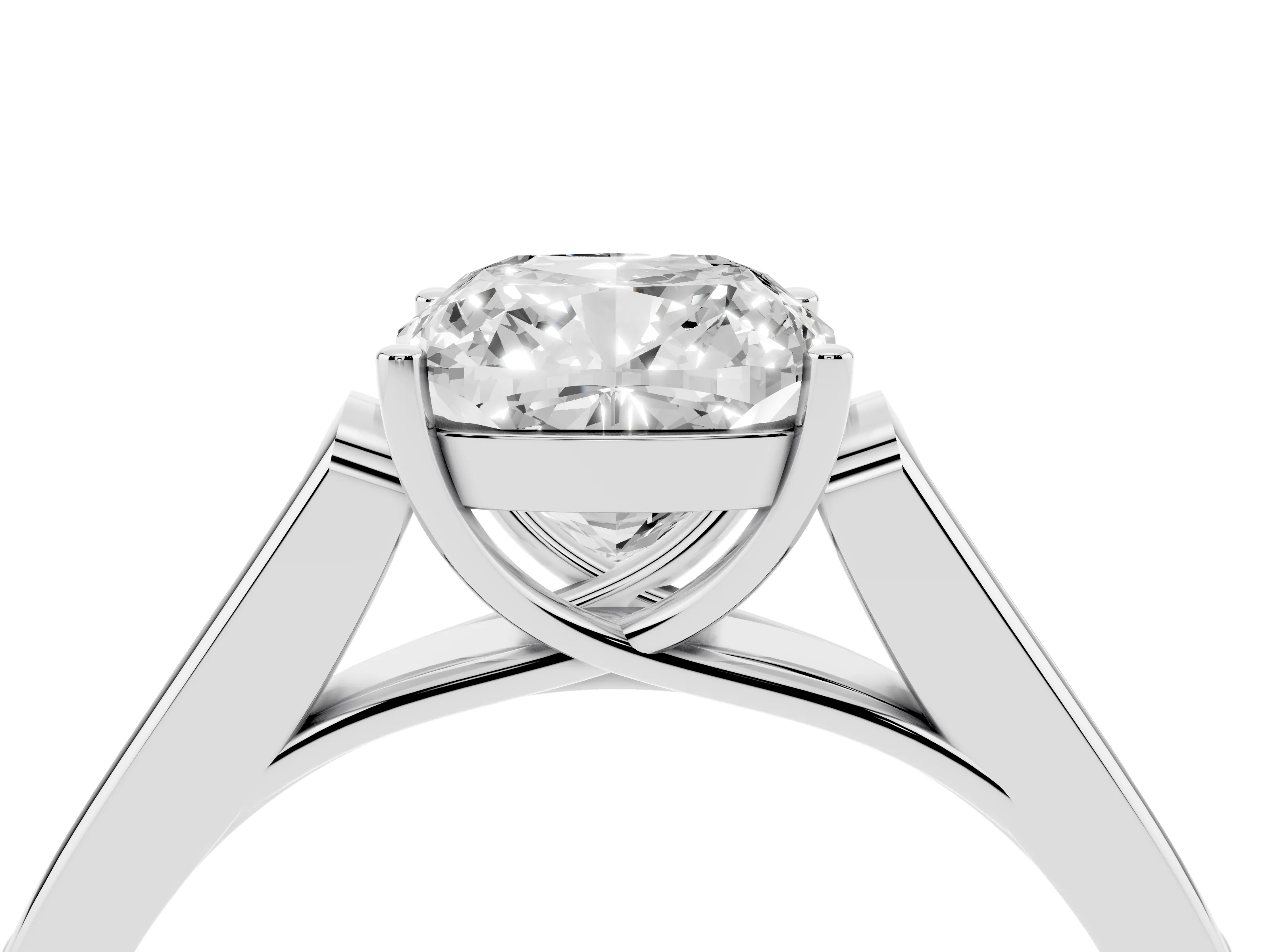 Cushion Cut Diamond Solitaire Cathedral Engagement Ring Set in White gold with Channel-Set Band and Prong Setting
