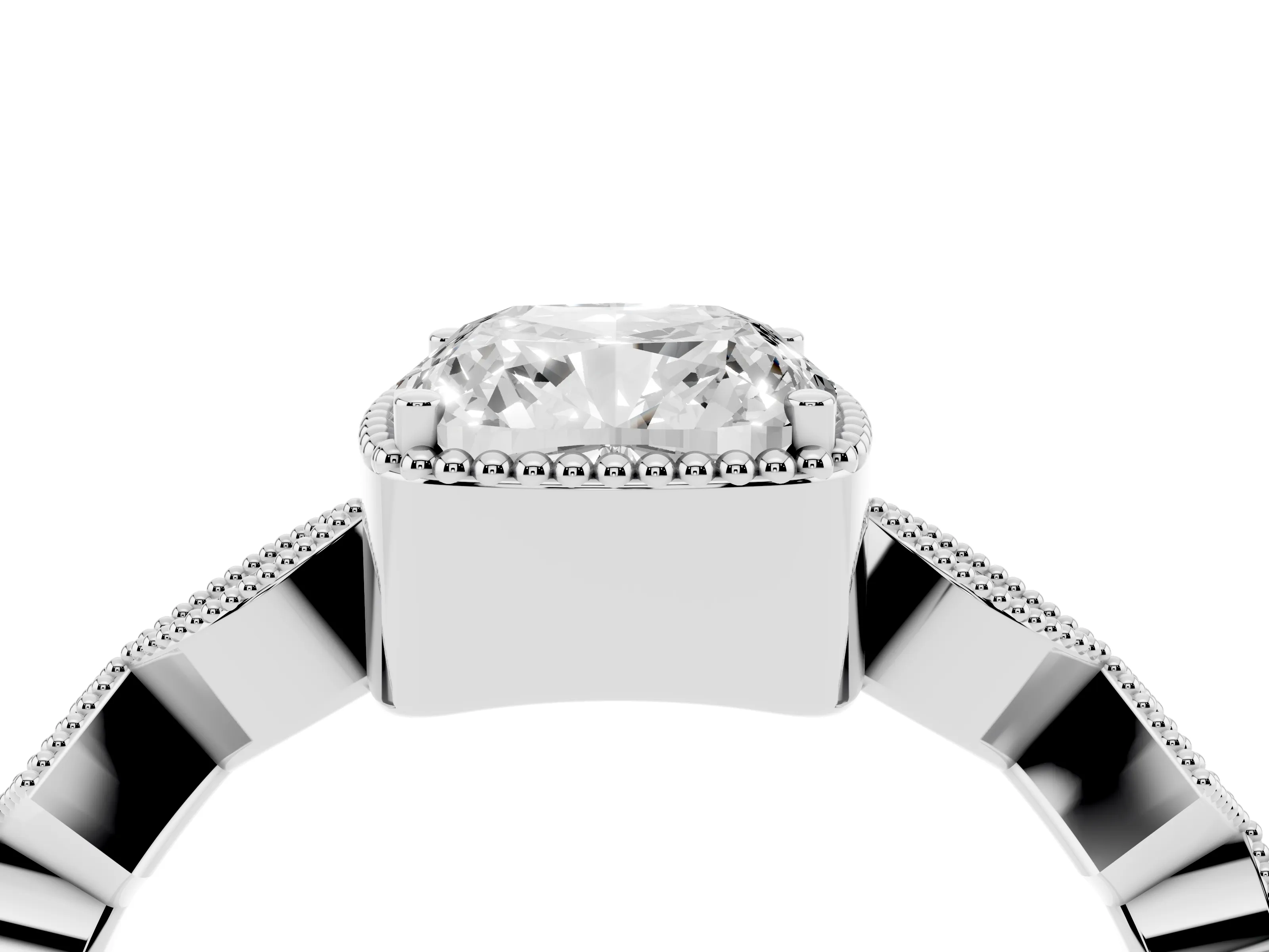 Cushion Cut Diamond Milgrain Marquise Twist Band Ring Set in Silver with Prong Setting
