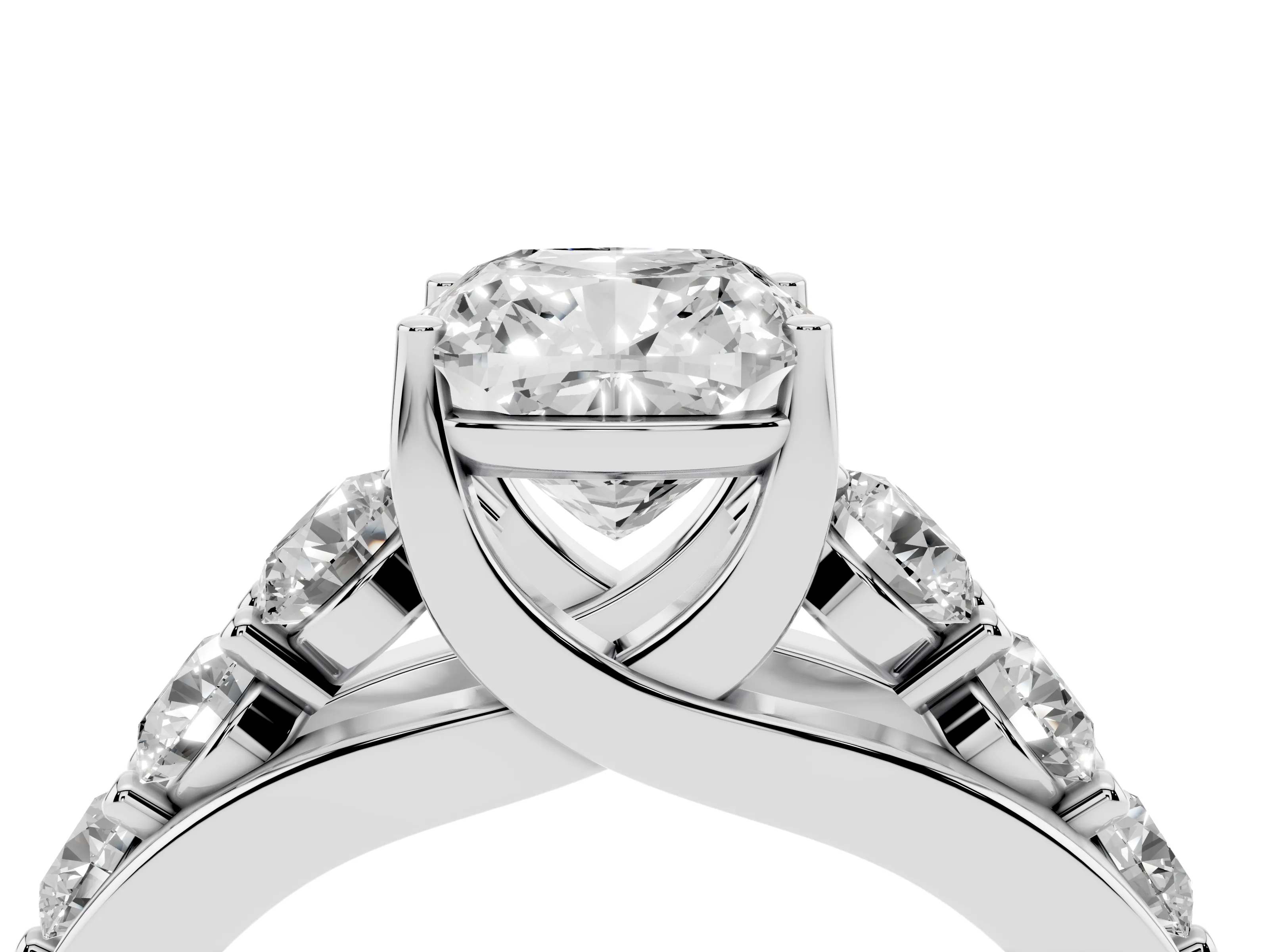 Cushion Cut Diamond Pavé Engagement Ring Set in Platinum with Prong Setting