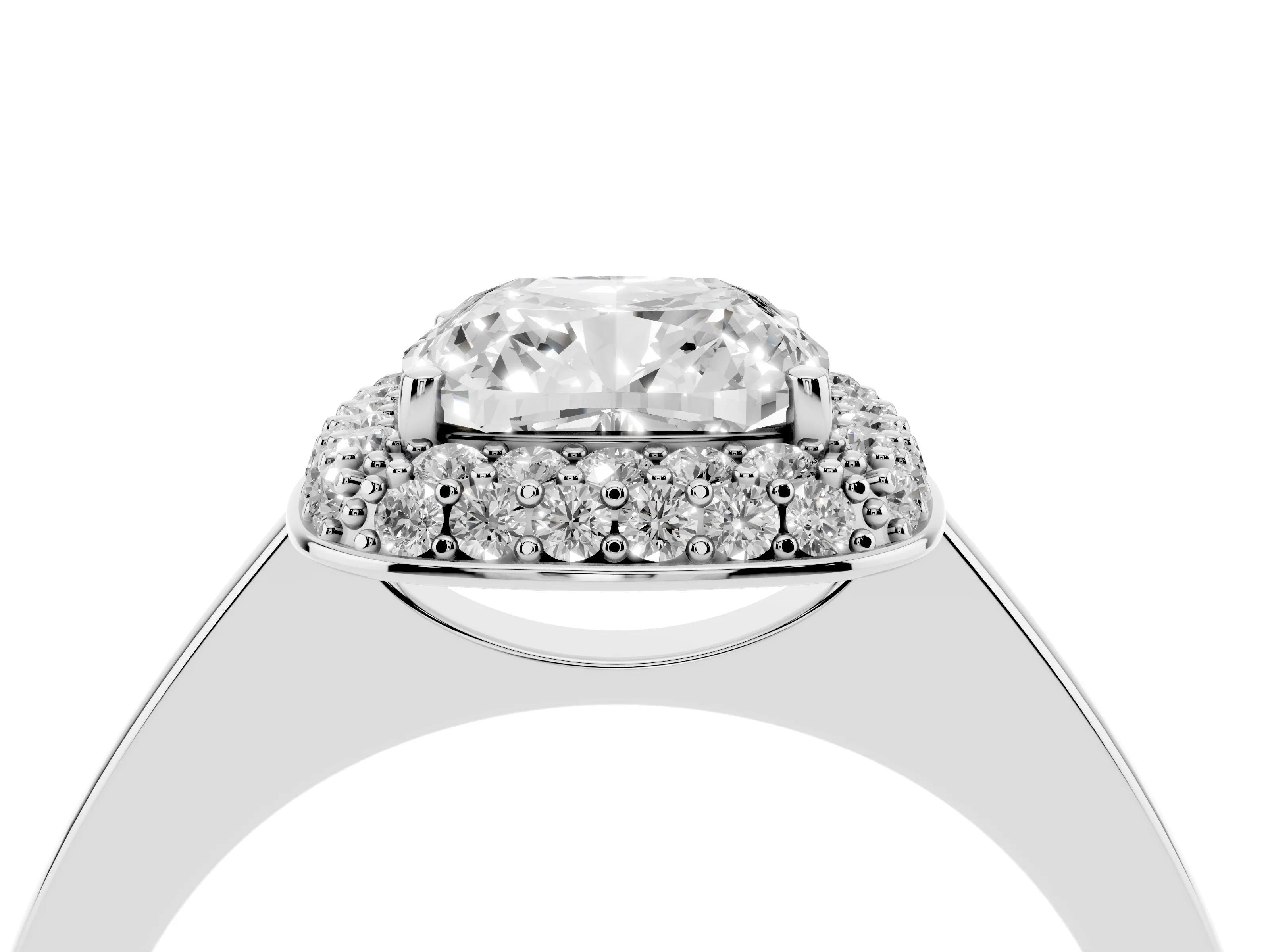 Cushion Cut Diamond Halo Engagement Ring Set in Platinum with Solitaire Band and Prong Setting