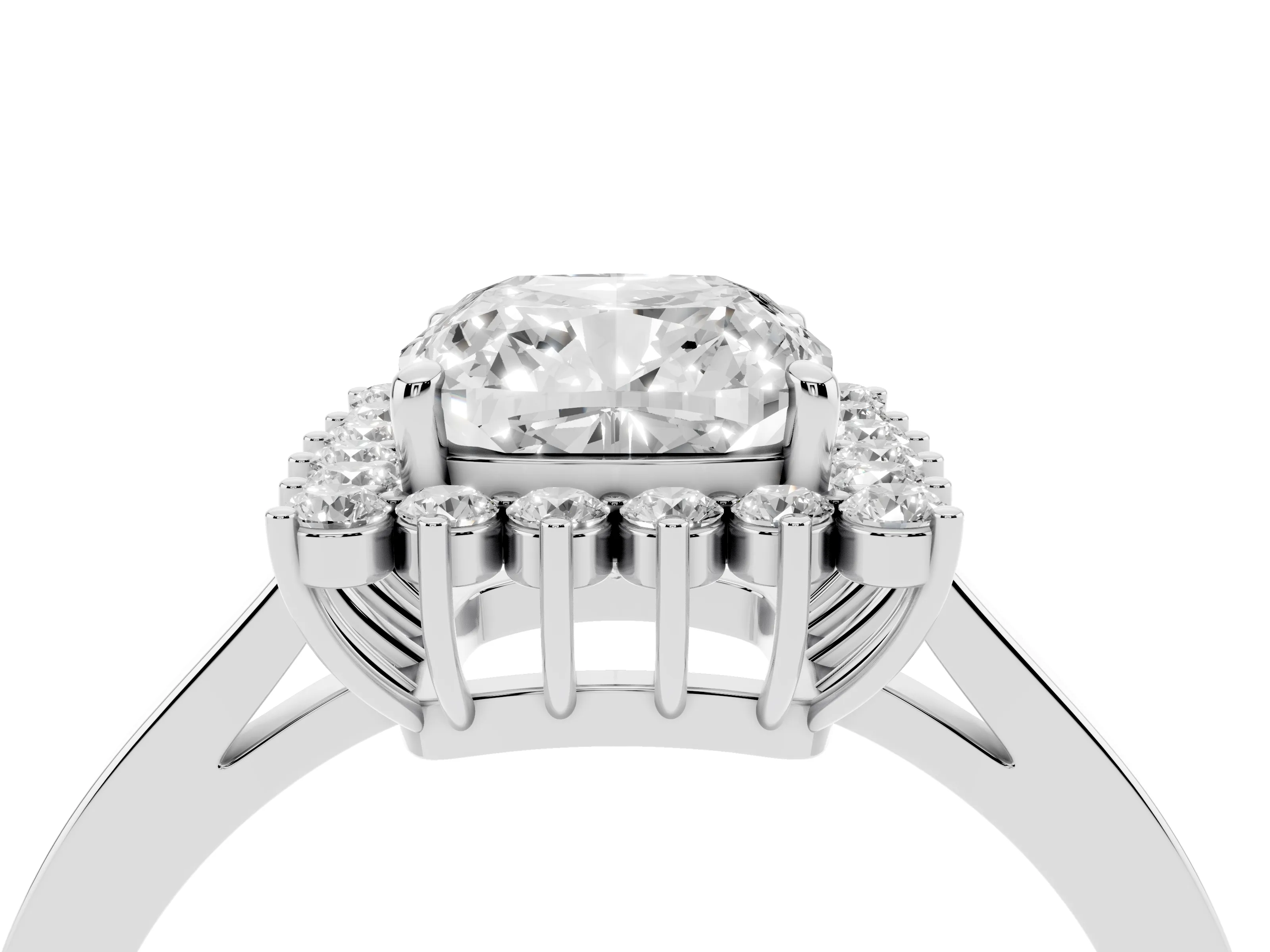 Cushion Cut Diamond Halo Ring Set in Platinum with Round Halo and Smooth Solitaire Band