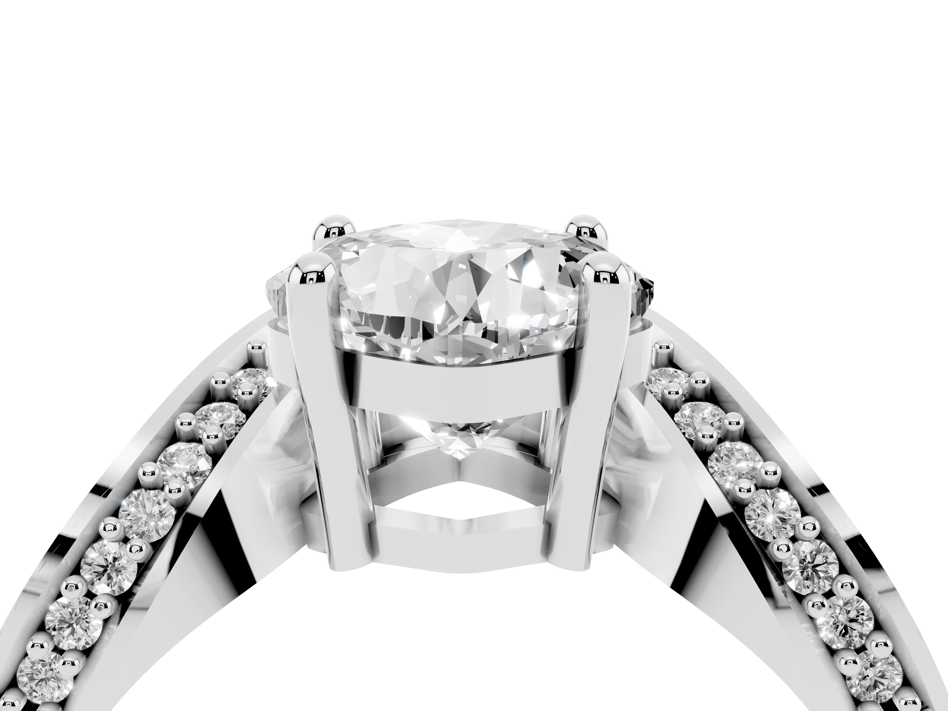 Cushion Cut Diamond Solitaire Engagement Ring Set in Platinum with Pavé Shoulders
