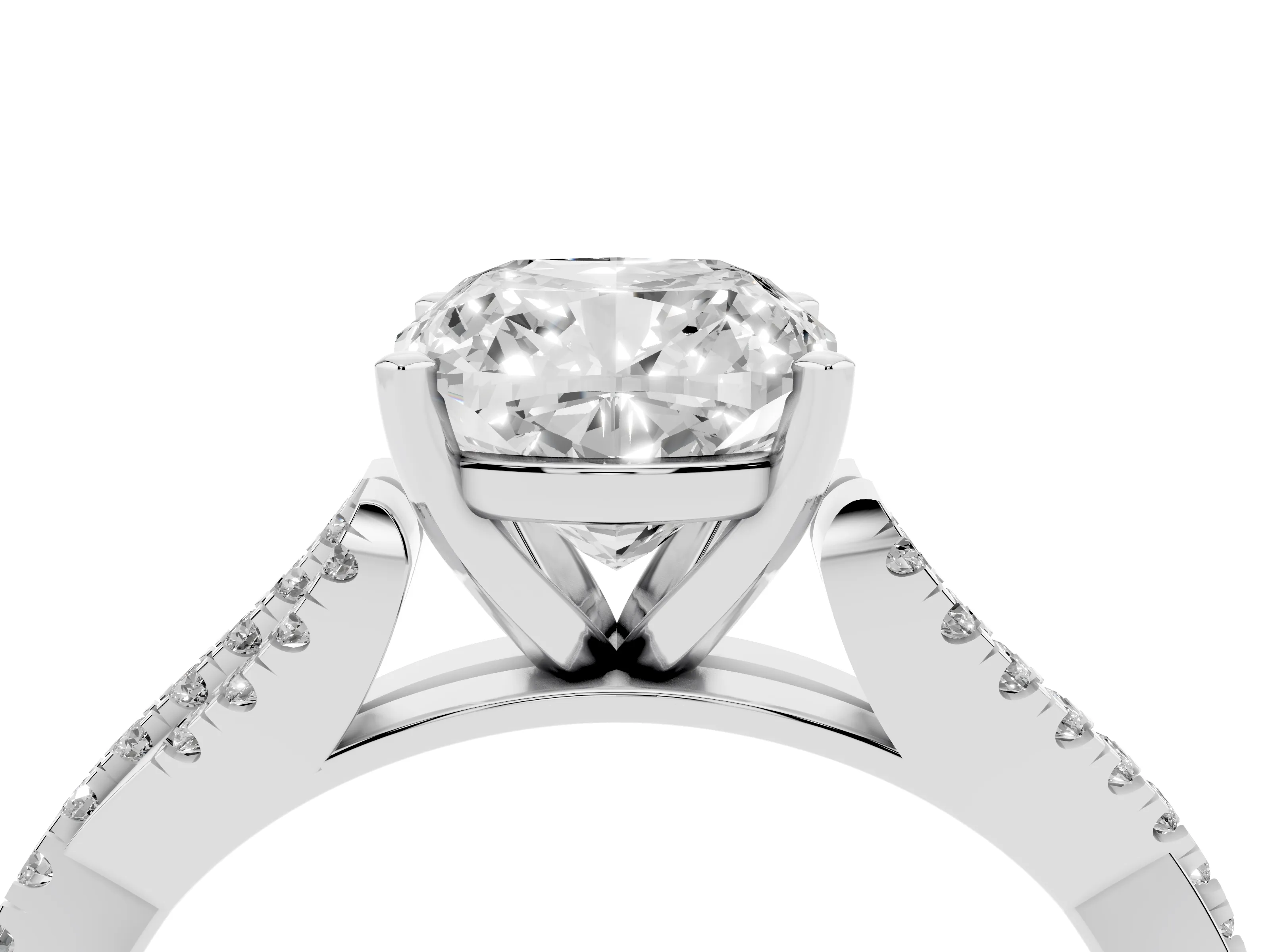 Cushion Cut Diamond Solitaire Engagement Ring Set in Platinum with Twisted Pavé Band and Prong Setting