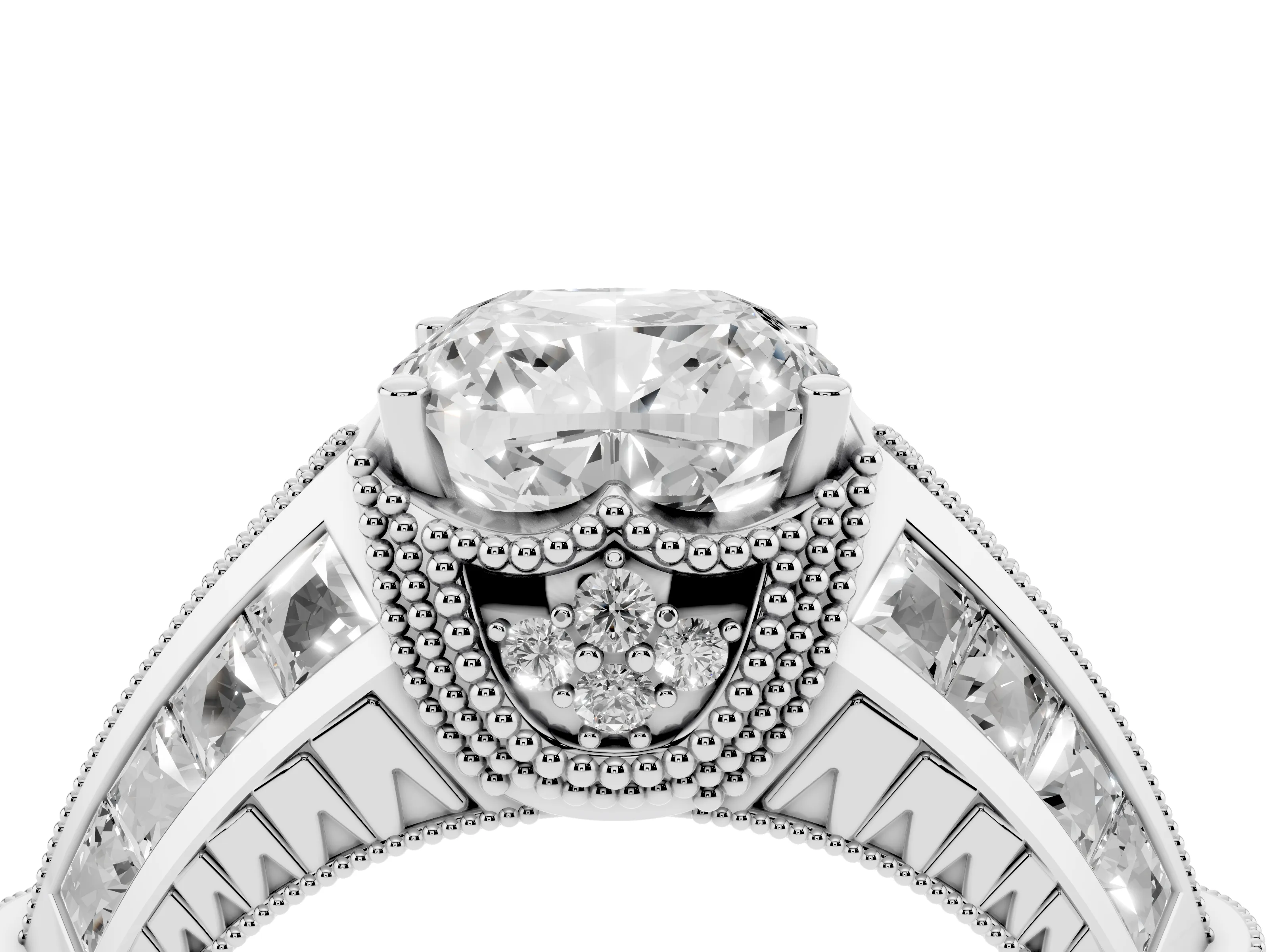 Cushion Cut Diamond Vintage-Inspired Milgrain Ring Set in Silver with Accent Split Shank