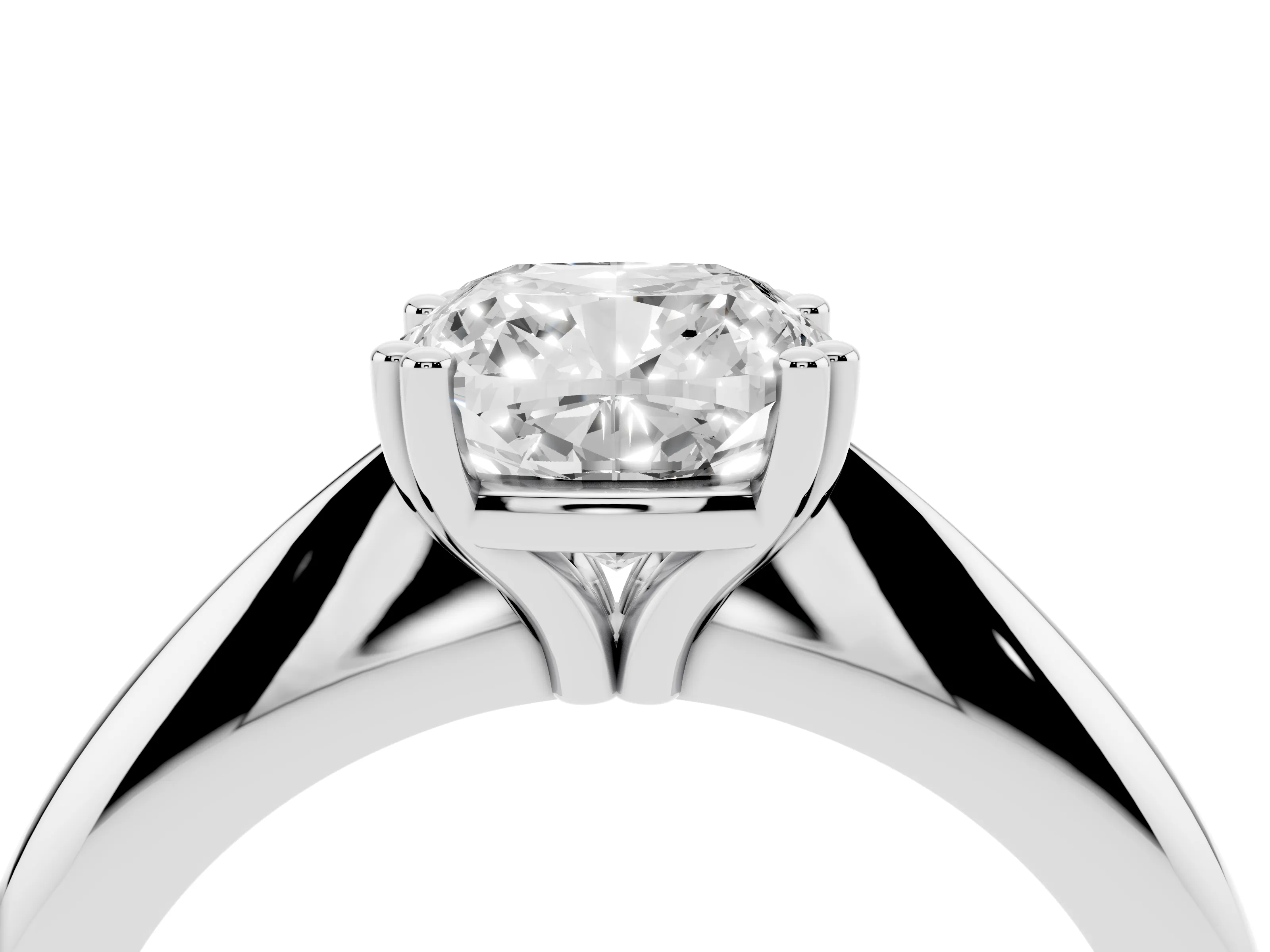 Cushion Cut Diamond Solitaire Engagement Ring Set in Silver with Tapered Band and Prong Setting