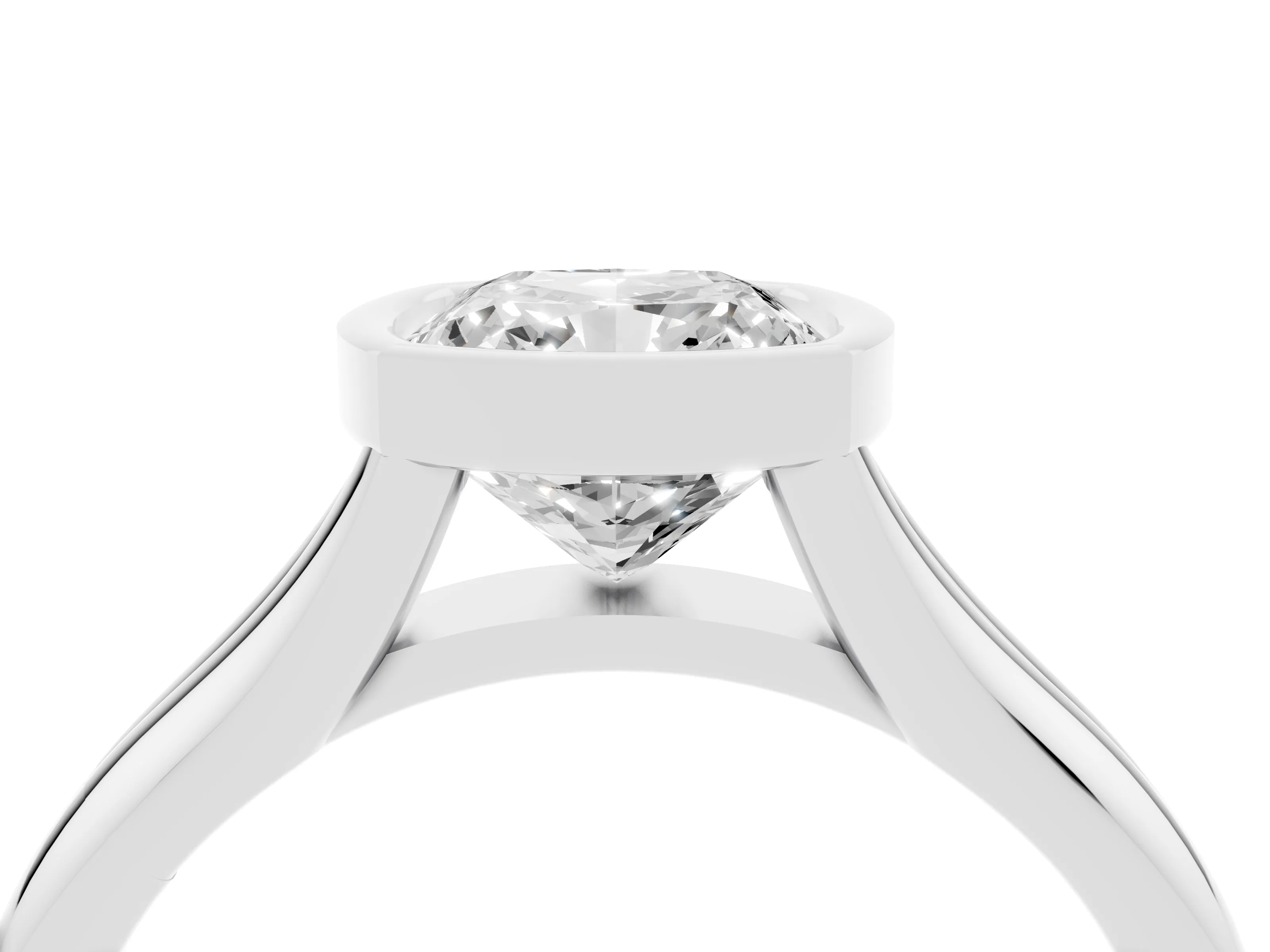 Bezel Set Cushion Cut Diamond Solitaire Ring Set in White gold with Smooth Band