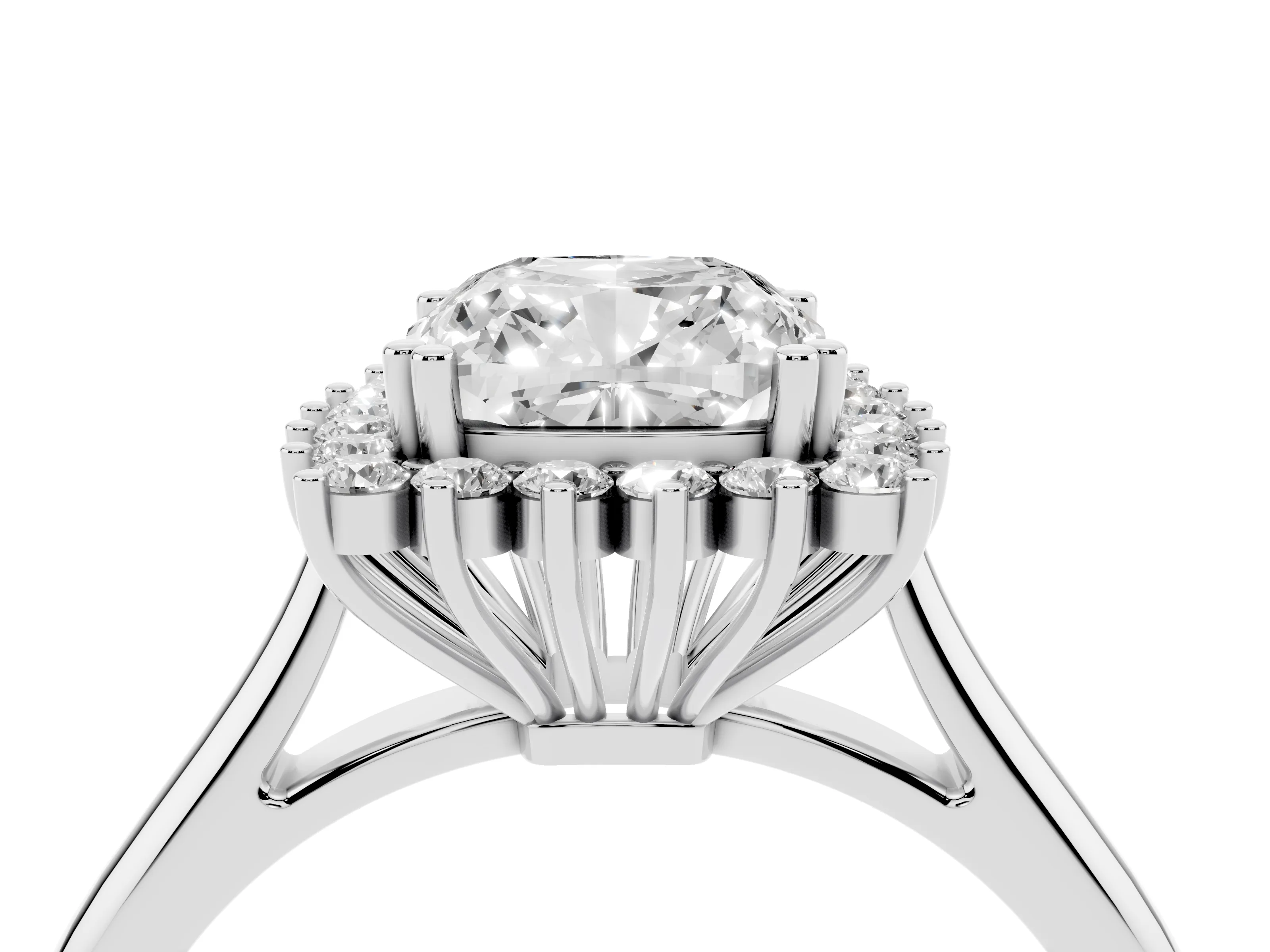 Cushion Cut Diamond Halo Ring Set in Platinum with Plain Solitaire Band and Prong Setting