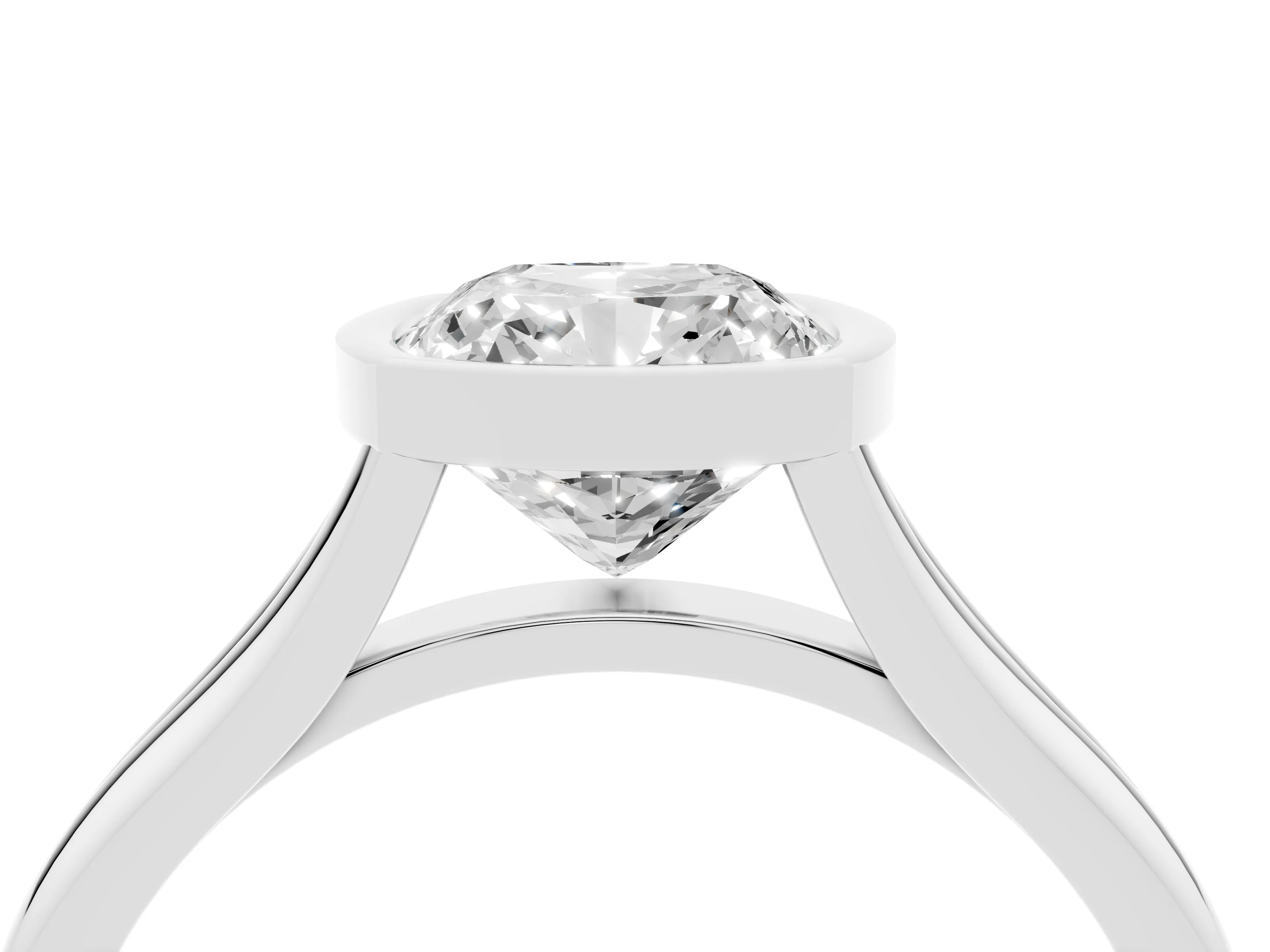 Bezel Set Cushion Cut Diamond Solitaire Ring Set in Platinum with Tapered Band